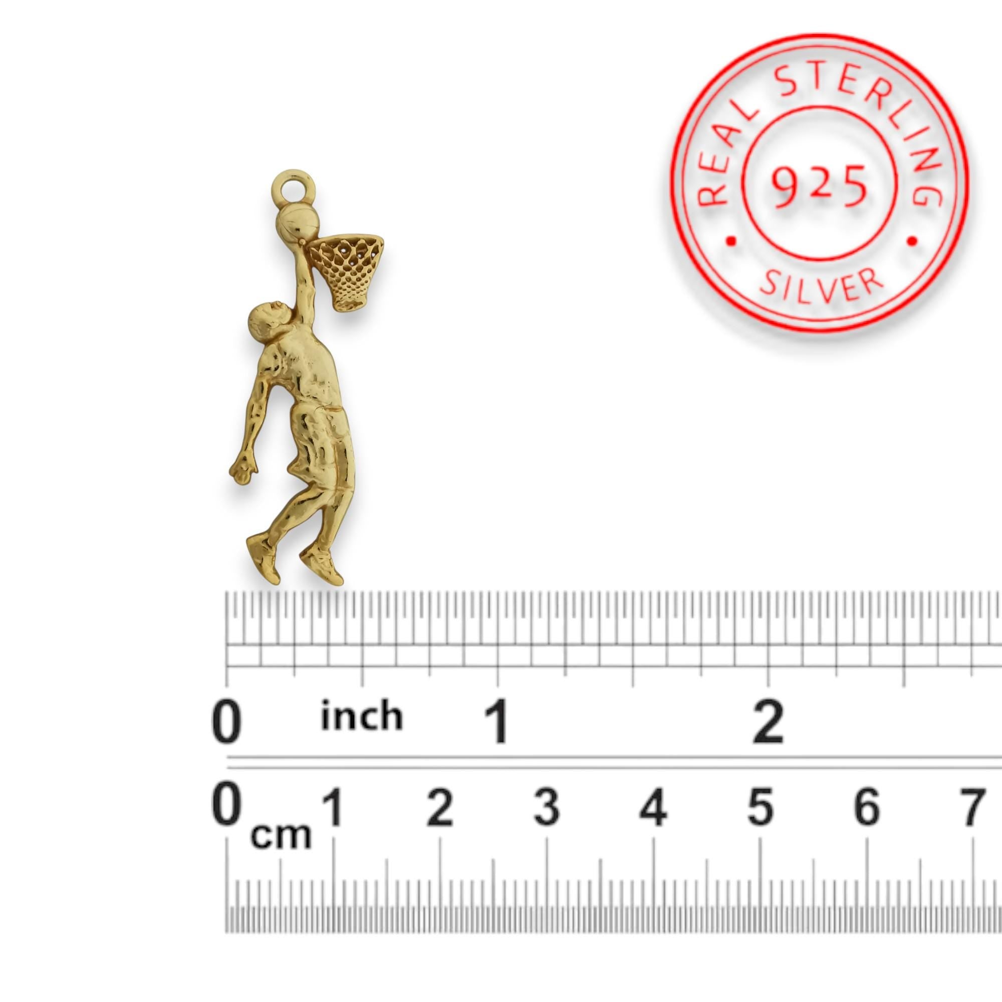 Basketball Dunk Pendant for Men – Gold-Plated 925 Silver Jewelry Gift for Players, Coaches & Fans – Sports Necklace