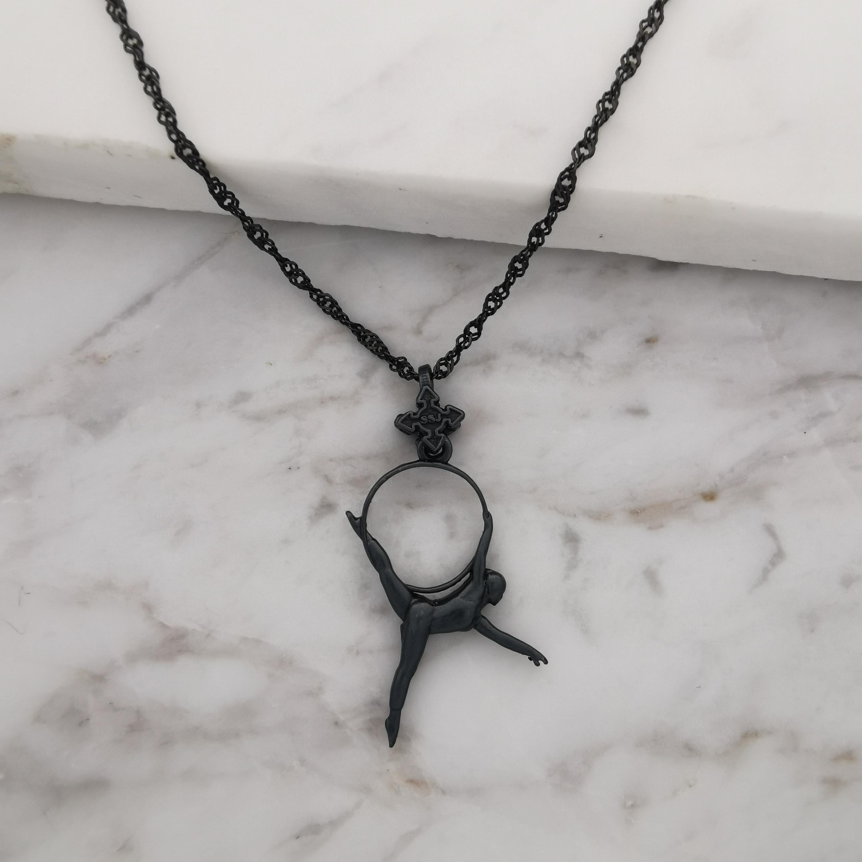 Aerial Hoop Jewelry Pendant for Women – Oxidized Black 925 Silver Gift – Handcrafted Sport Charm for Performers & Aerialists – Necklace