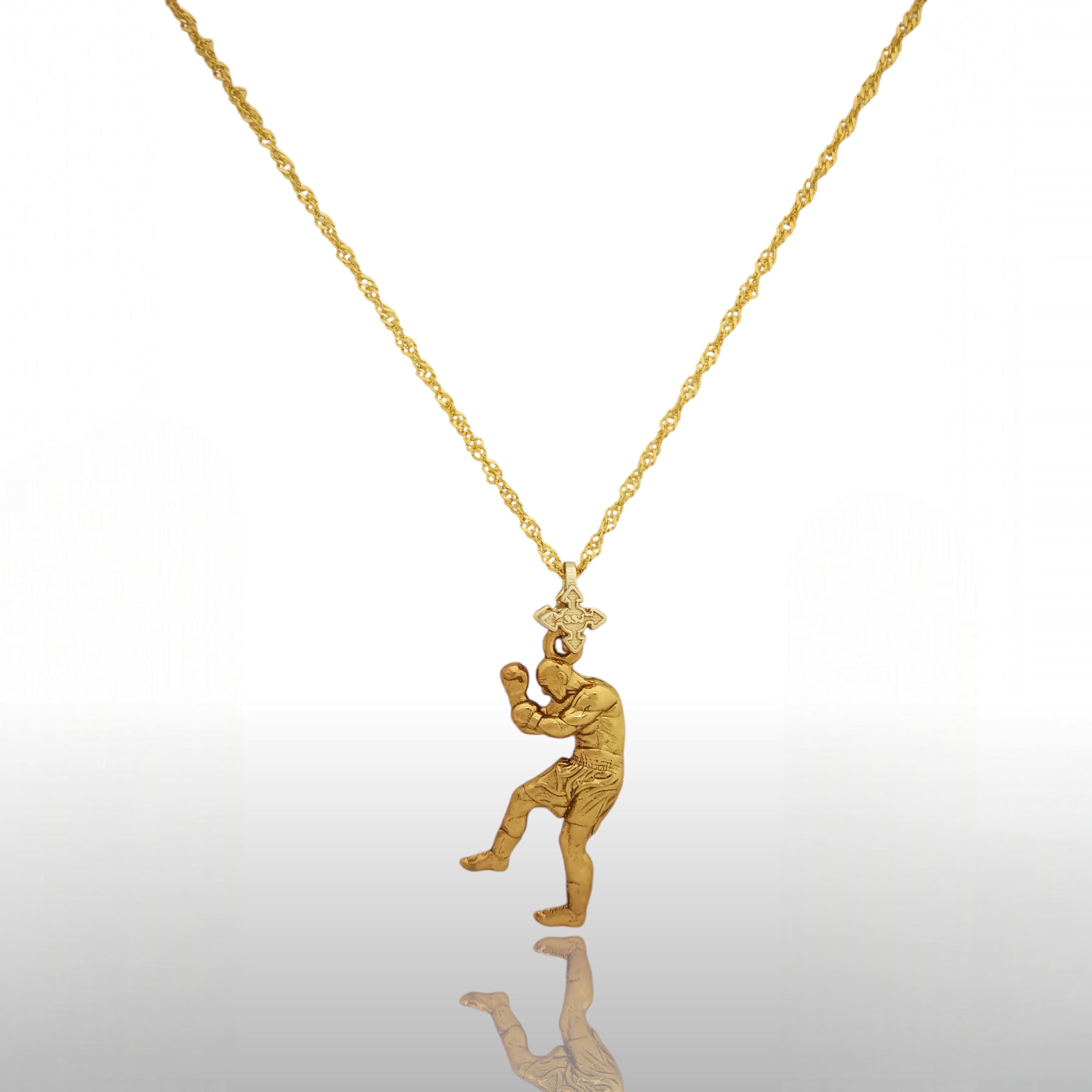 Boxing Pendant for Men – Gold-Plated 925 Silver Jewelry Gift – Sports Accessory for Fighters or Collectors – Necklace