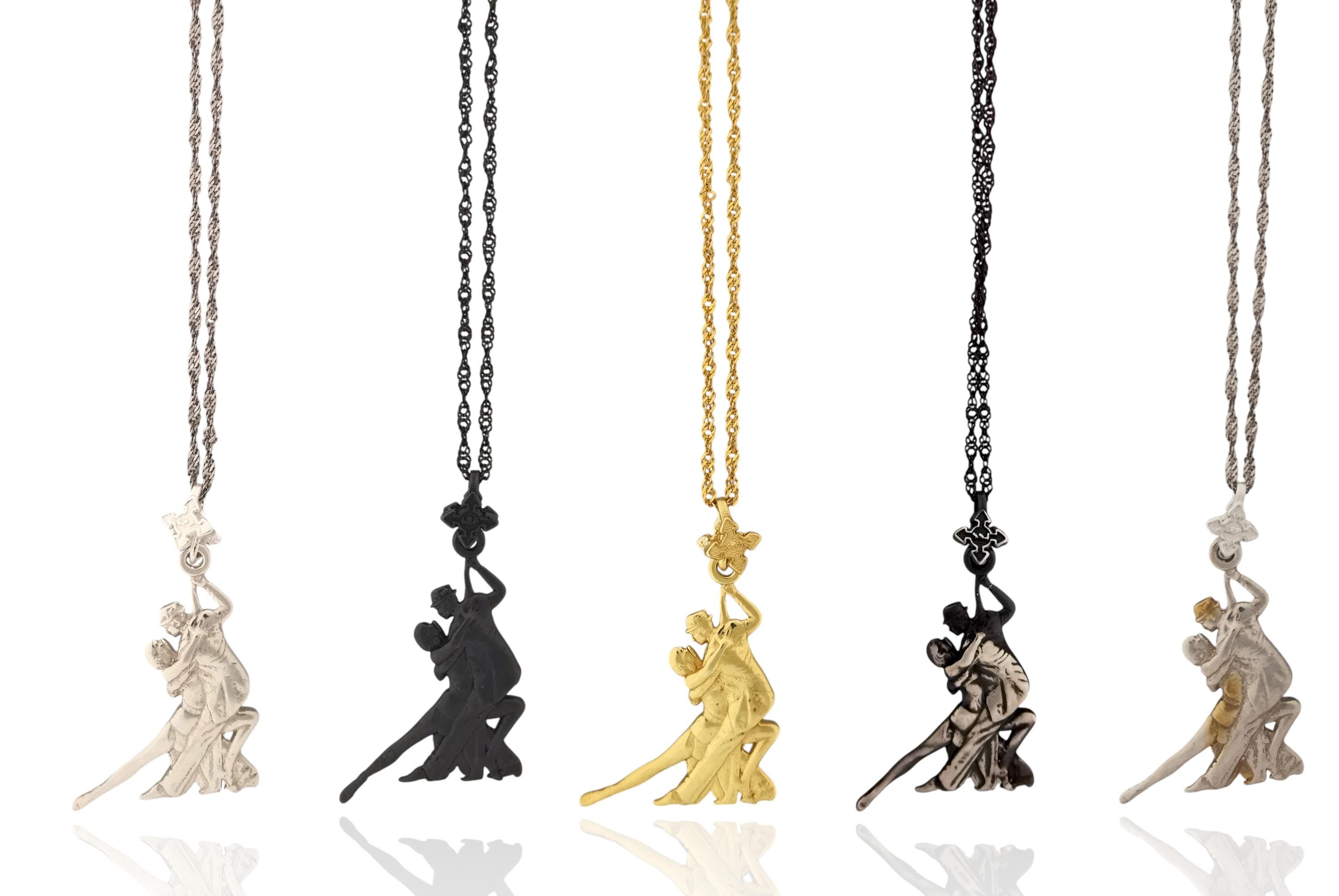 Dance Jewelry Pendant for Women – 925 Silver with Partial Gold Plating Gift – Tango Salsa Charm for Couples, Dancers & Artists – Necklace