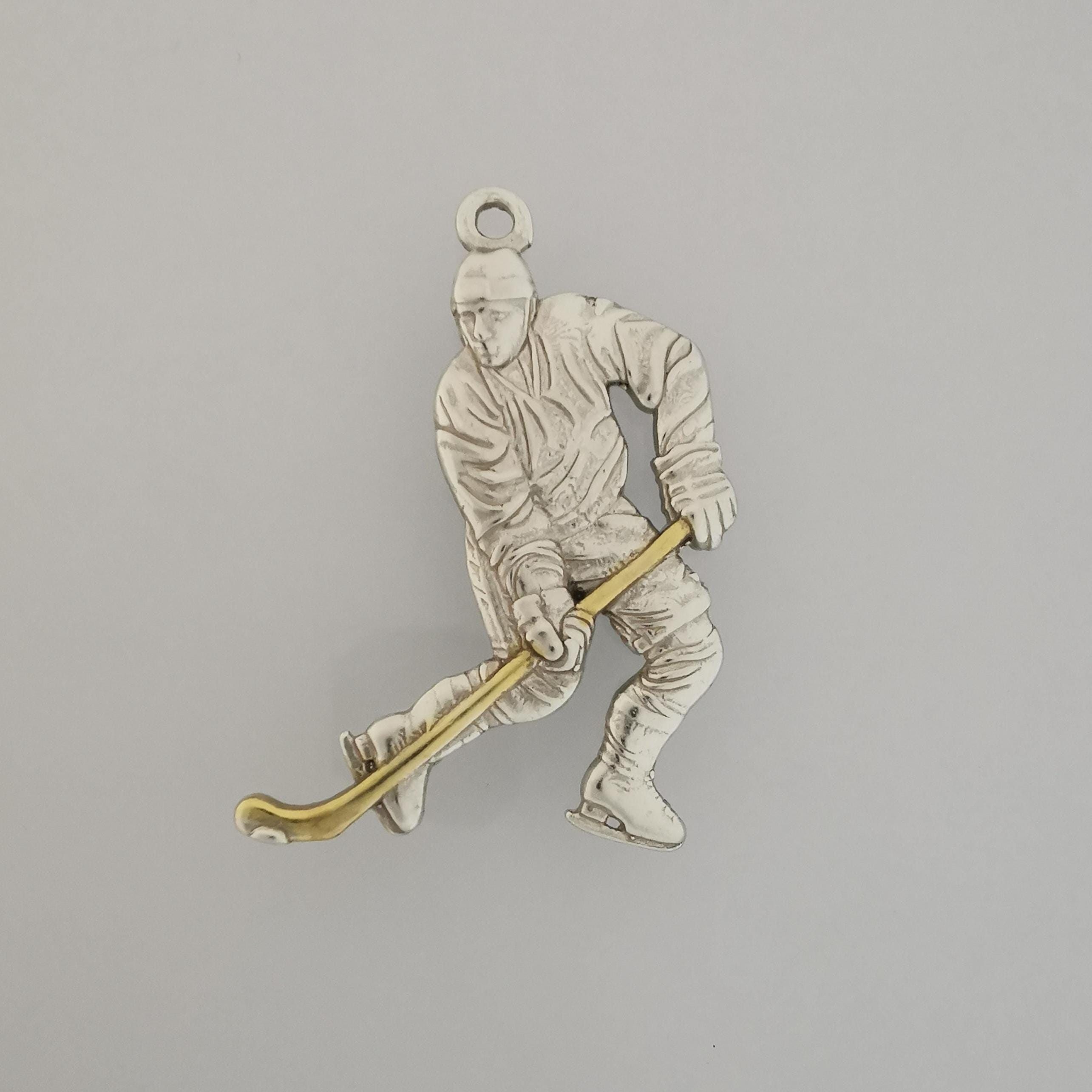 Ice Hockey Jewelry Pendant for Men – 925 Silver with Partial Gold Plating Gift Handcrafted Sports Accessory for Players and Coaches Necklace