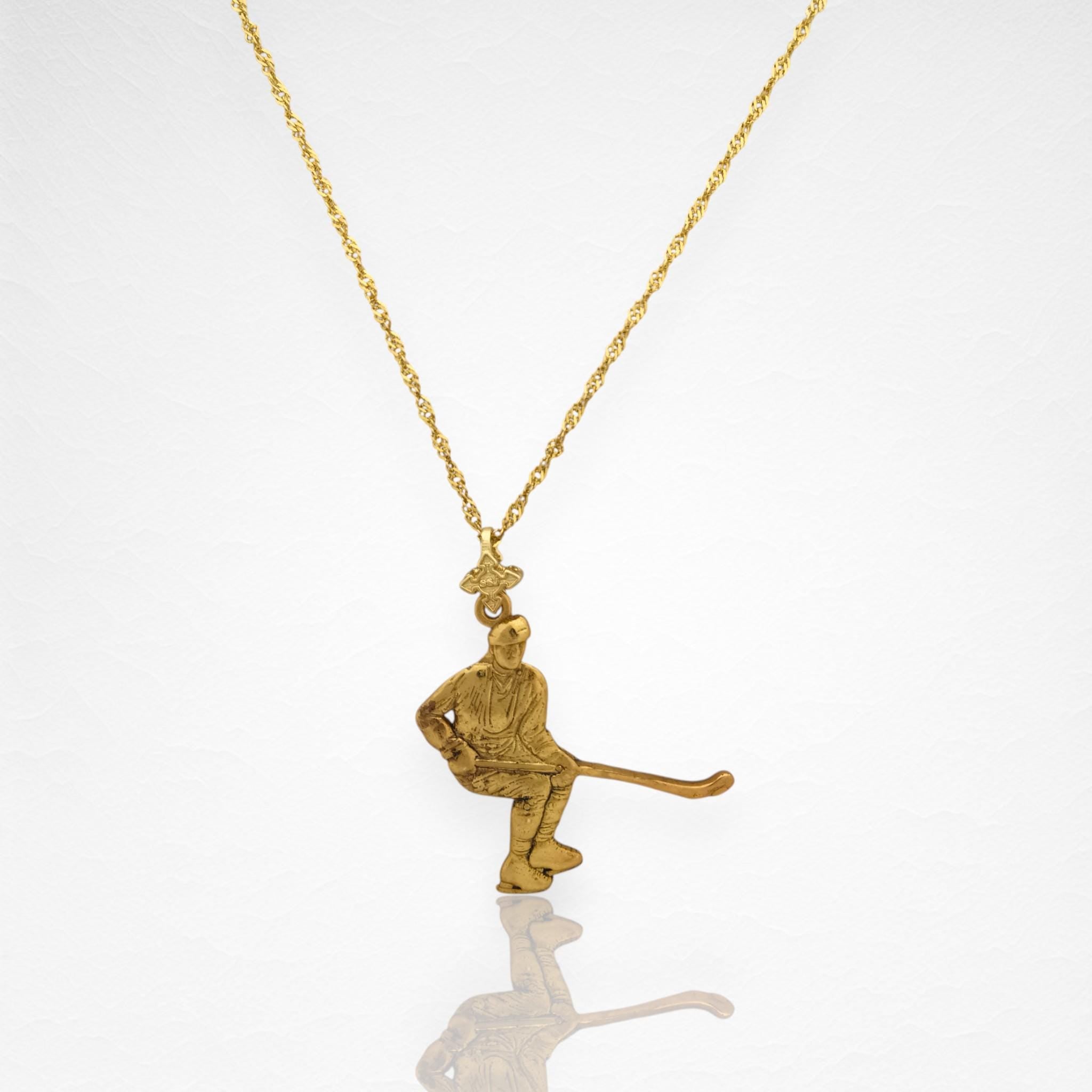 Ice Hockey Jewelry Pendant for Men – Gold-Plated 925 Silver Gift – Handcrafted Sport Charm for Players – Necklace