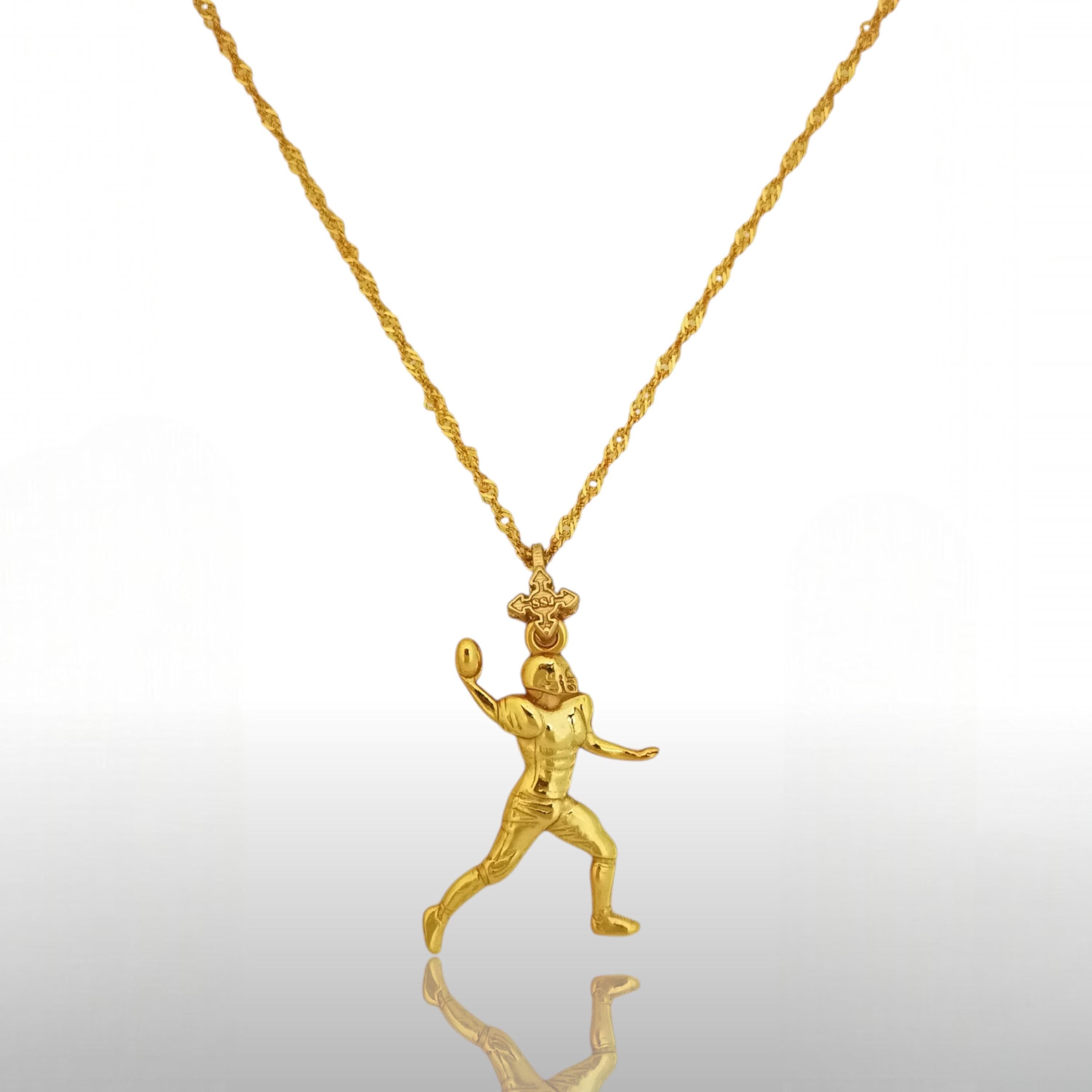 American Football Jewelry Pendant for Men – Gold-Plated 925 Silver Gift – Handcrafted Sports Accessory for Game Day – Necklace