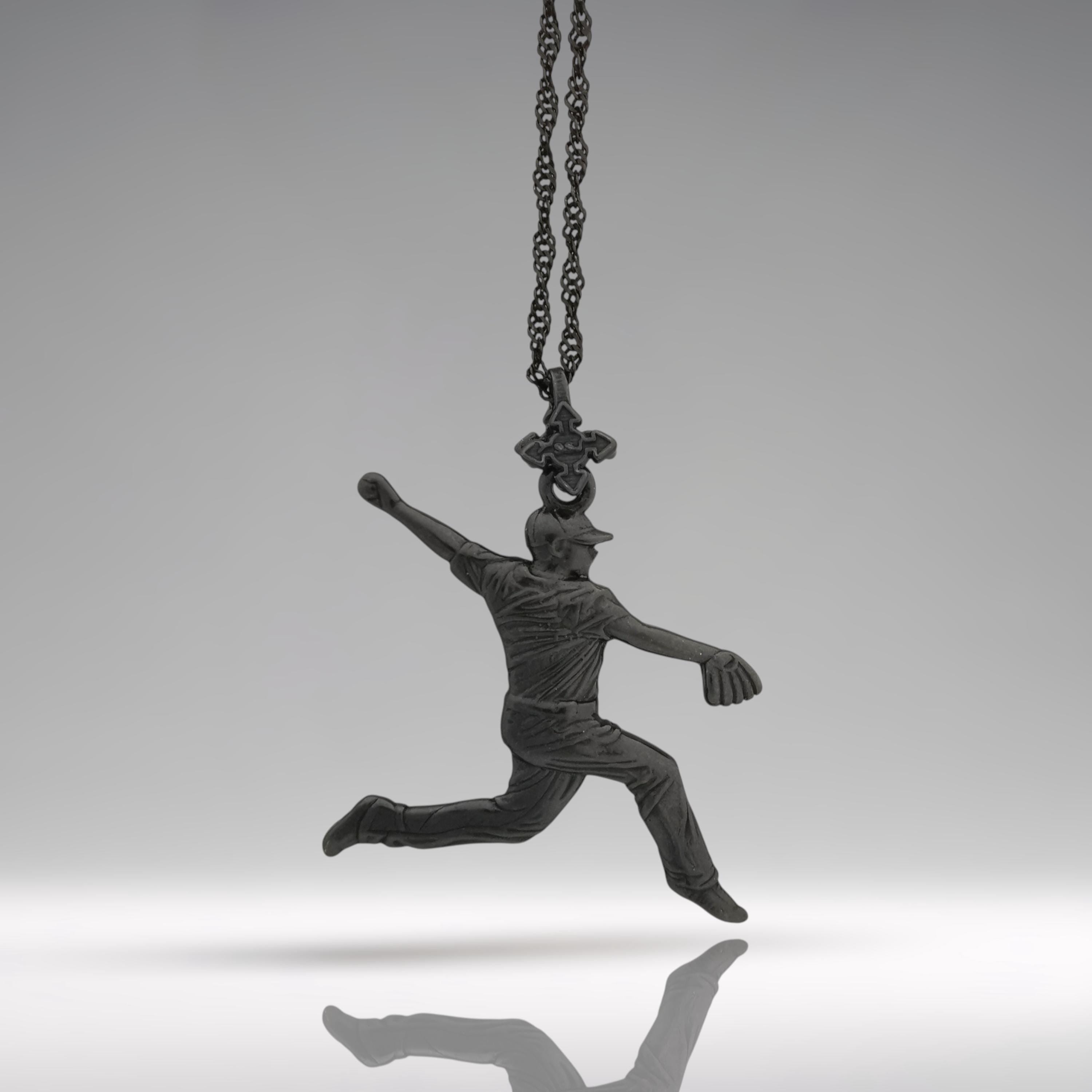 Baseball Jewelry Pendant for Men – Oxidized Black 925 Silver Gift – Handcrafted Sport Charm for Players & Pitchers – Necklace