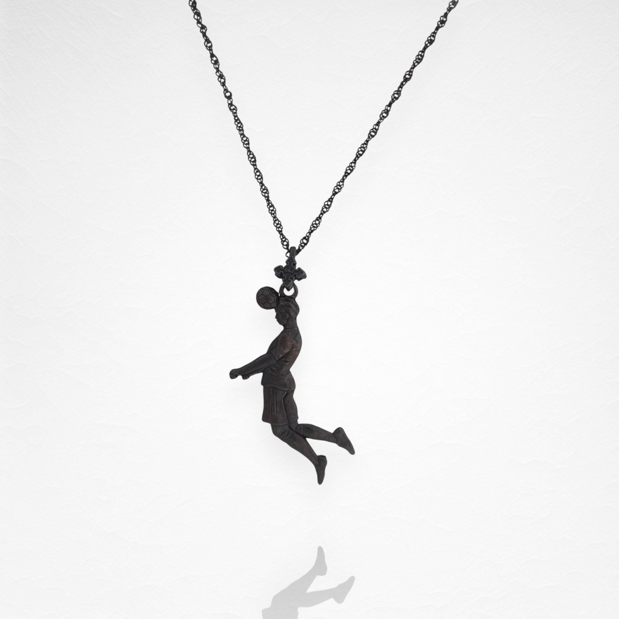Football (Soccer) Jewelry Pendant for Men – Oxidized Black 925 Silver Gift – Header Shot Charm for Players – Necklace
