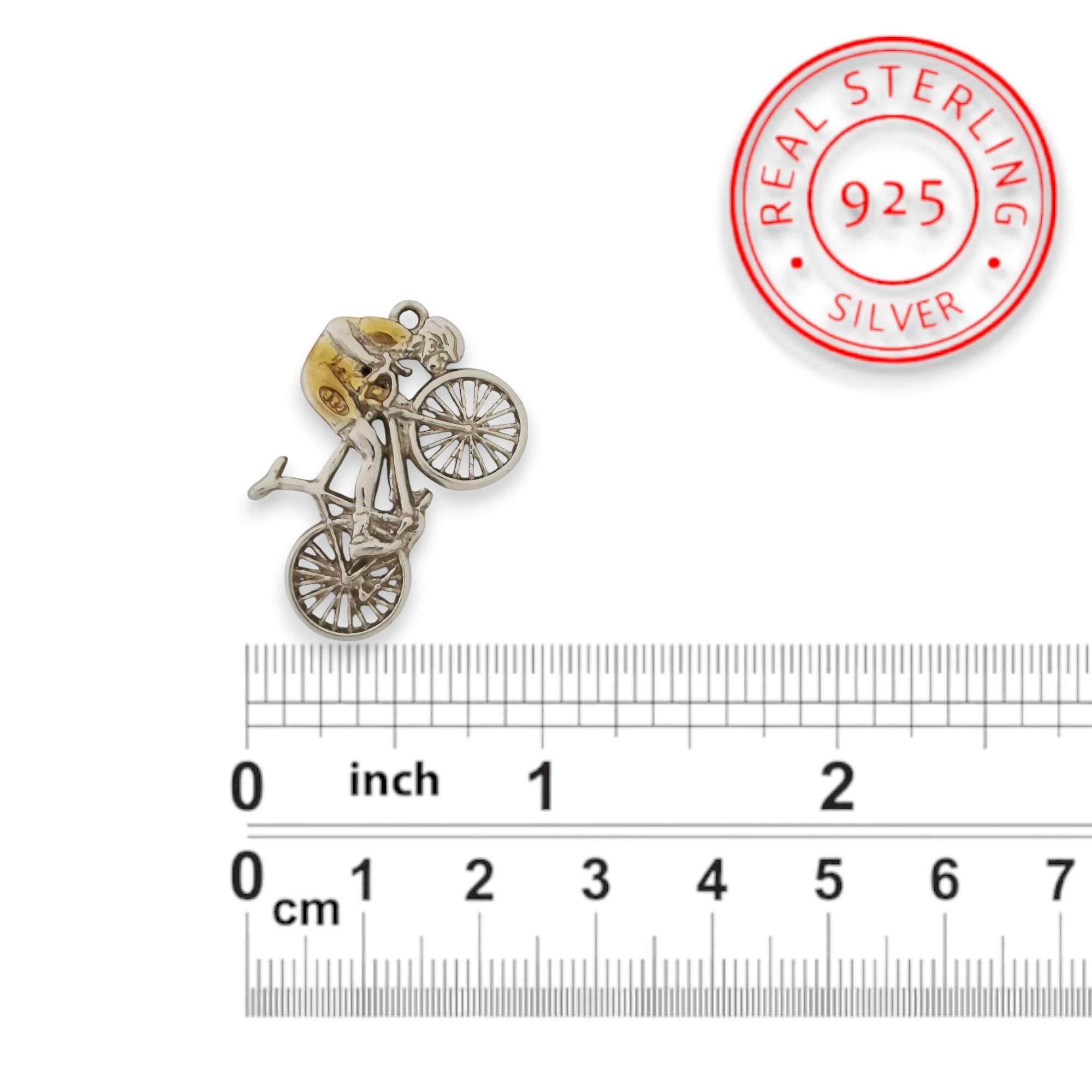 Cycling Jewelry Pendant for Men – 925 Silver with Partial Gold Plating – Elegant Sports Necklace for Cyclists and Bike Riders – Necklace