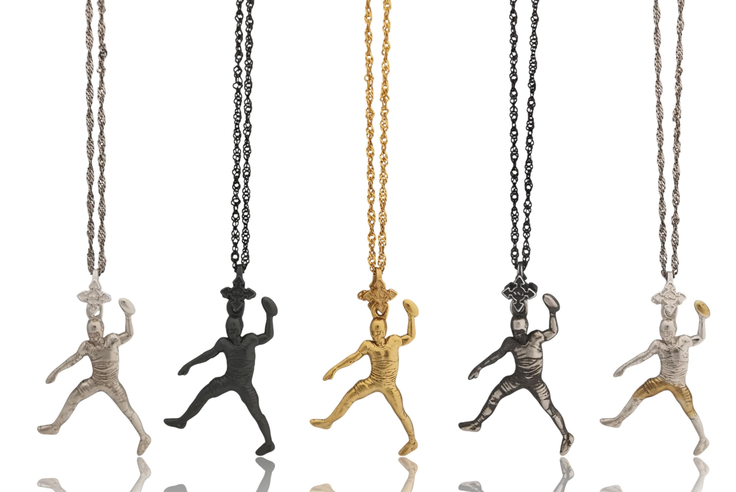 American Football Jewelry Pendant for Men Gold-Plated 925 Silver Gift for Players, Athletes & Fans, Handcrafted Sports Necklace for Game Day