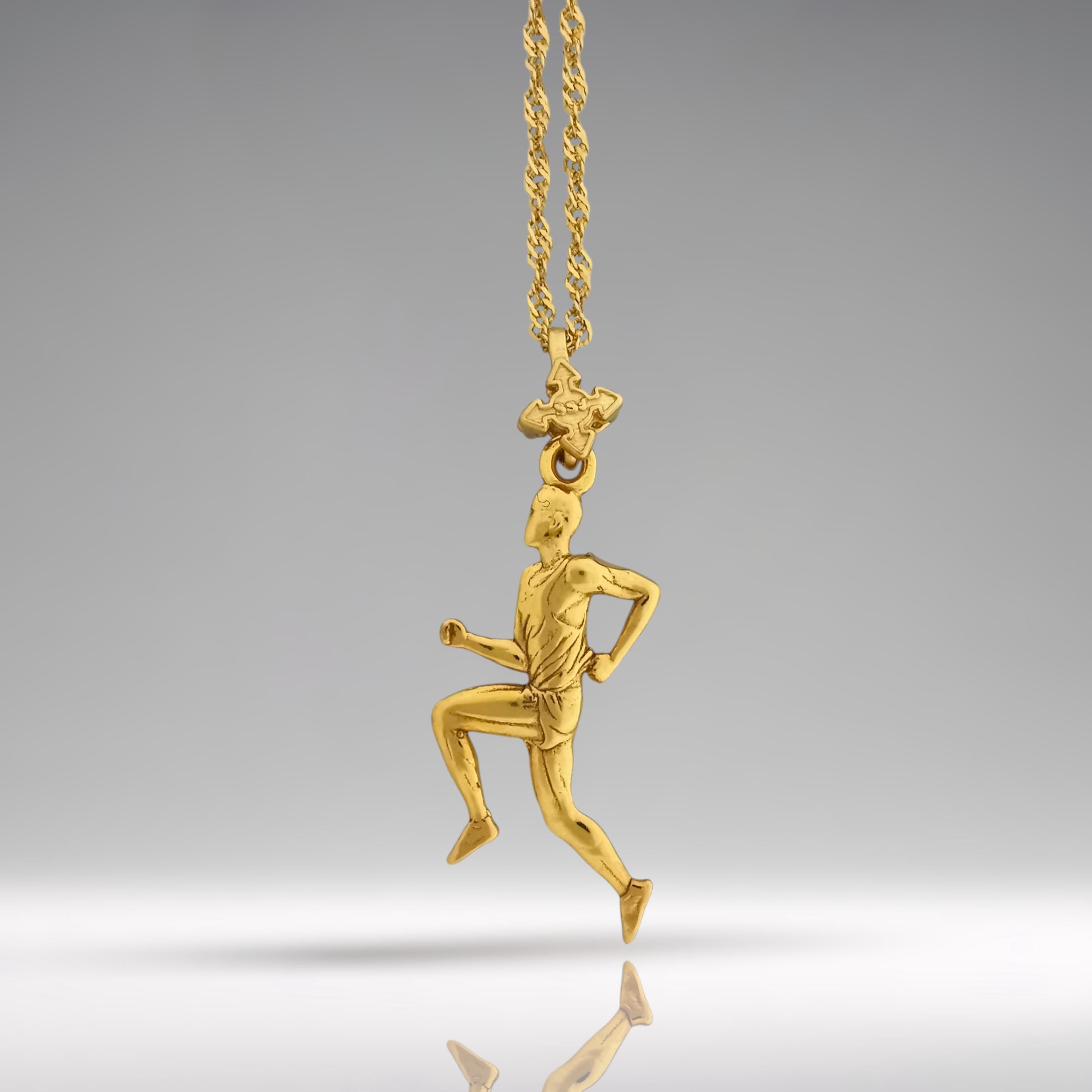 Running Jewelry Pendant for Men – Gold-Plated 925 Silver Gift – Handcrafted Charm for Joggers & Track Athletes – Sports Necklace