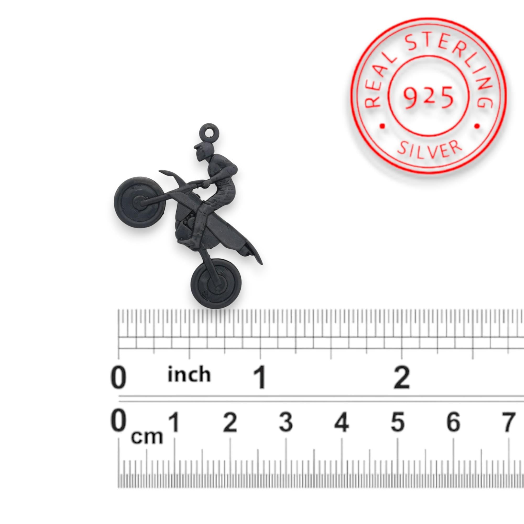 Motocross Jewelry Pendant for Men – Black Oxidized 925 Silver Sports Jewelry – Gift for Riders, MX Racers or Extreme Sports Fans Necklace