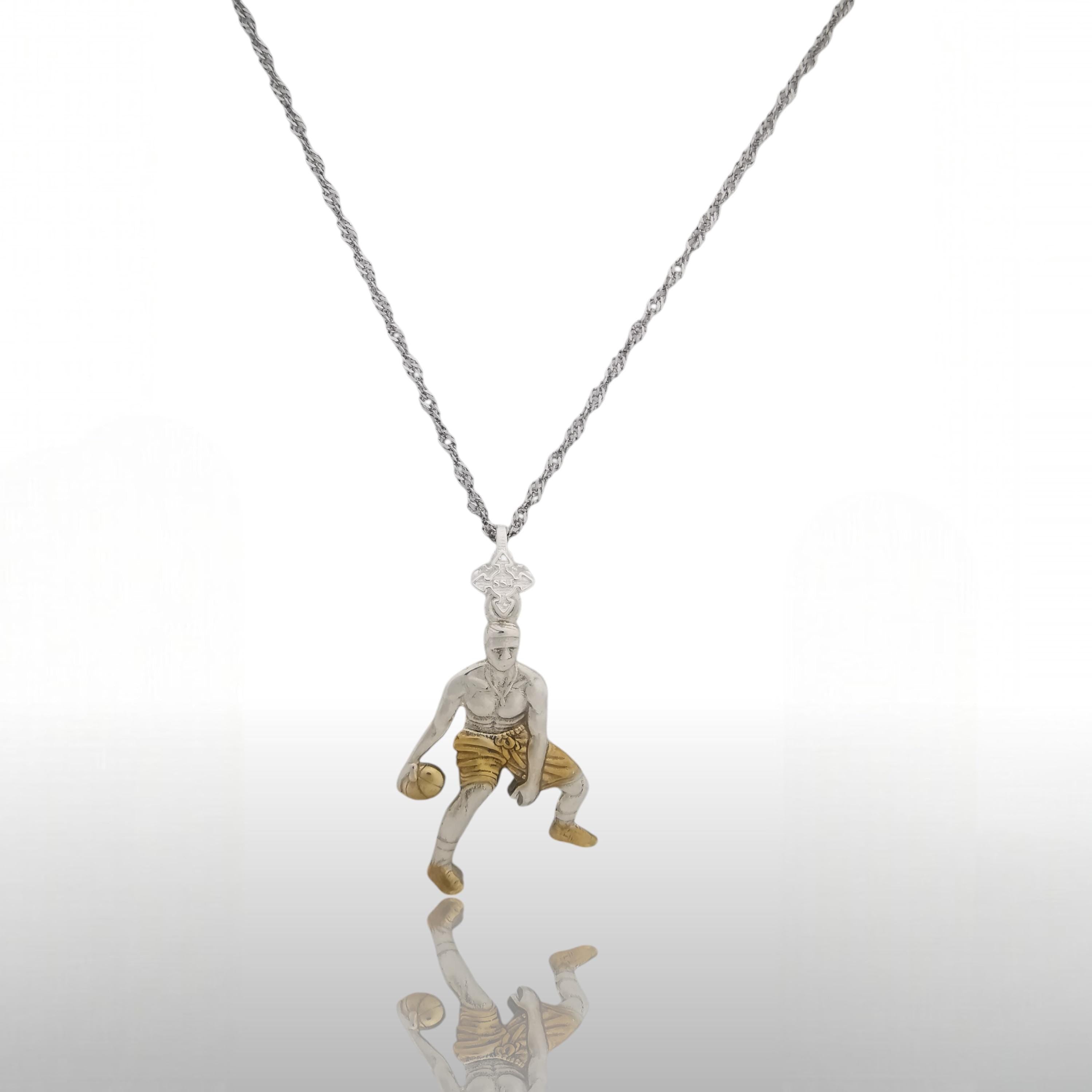Basketball Jewelry Pendant for Men, Silver with Partial Gold Plating 925 Gift, Two-Tone Sports Accessory for Players and Collectors Necklace