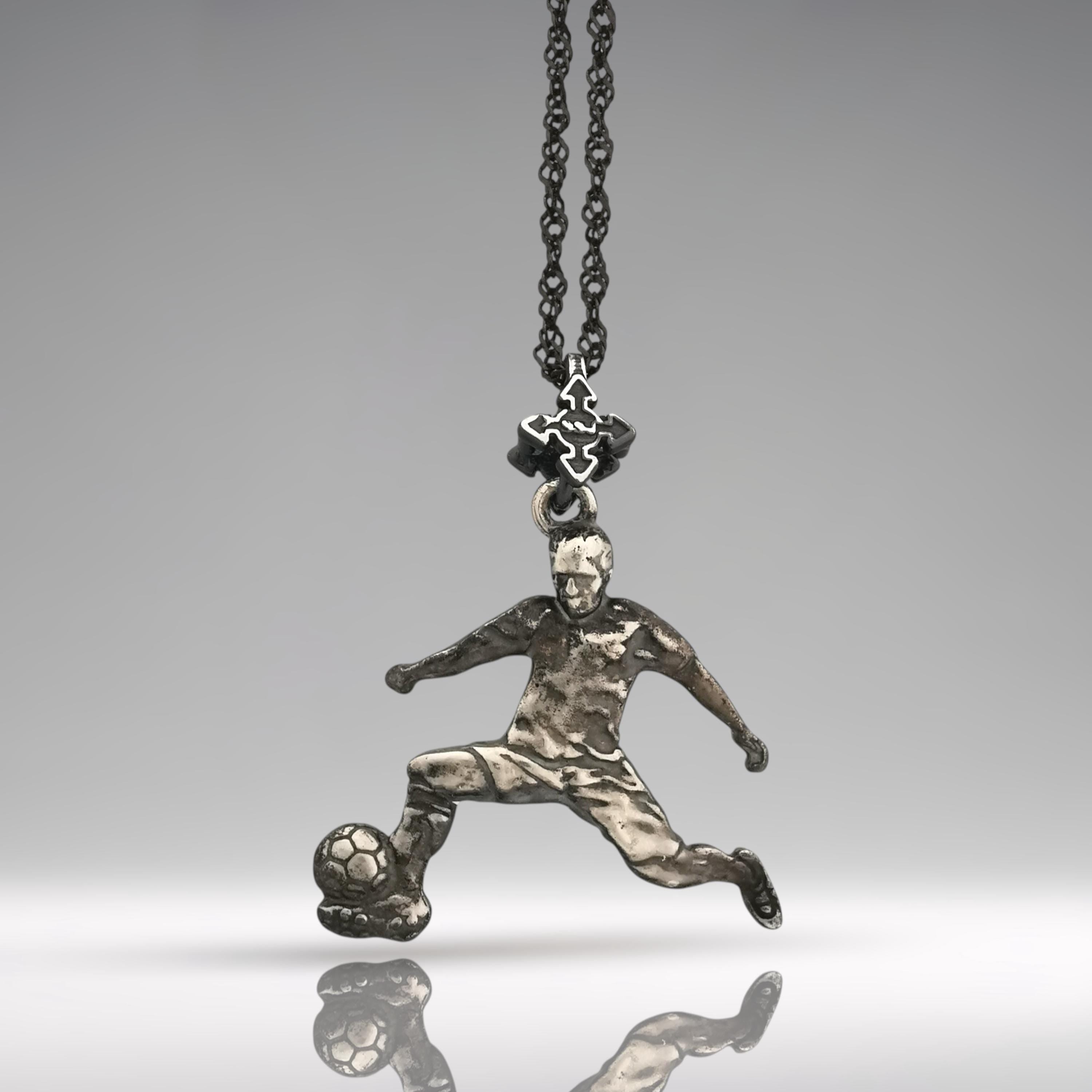Football (Soccer) Jewelry Pendant for Men – Vintage Style 925 Silver Gift – Handcrafted Sport Charm for Players – Necklace