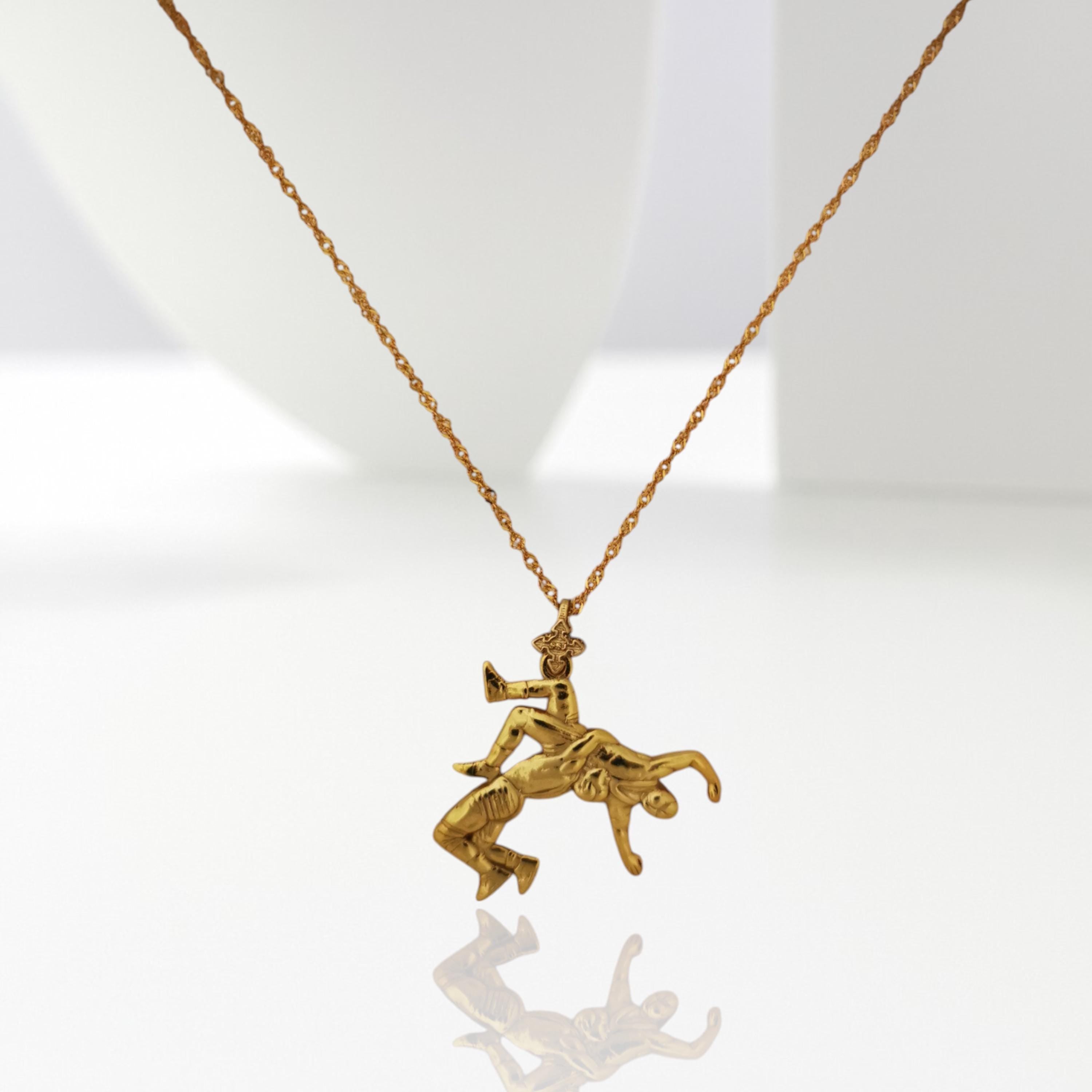 Wrestling Jewelry Pendant for Men – Gold-Plated 925 Silver Gift – Sports Accessory for Grapplers and Teen Boys – Necklace