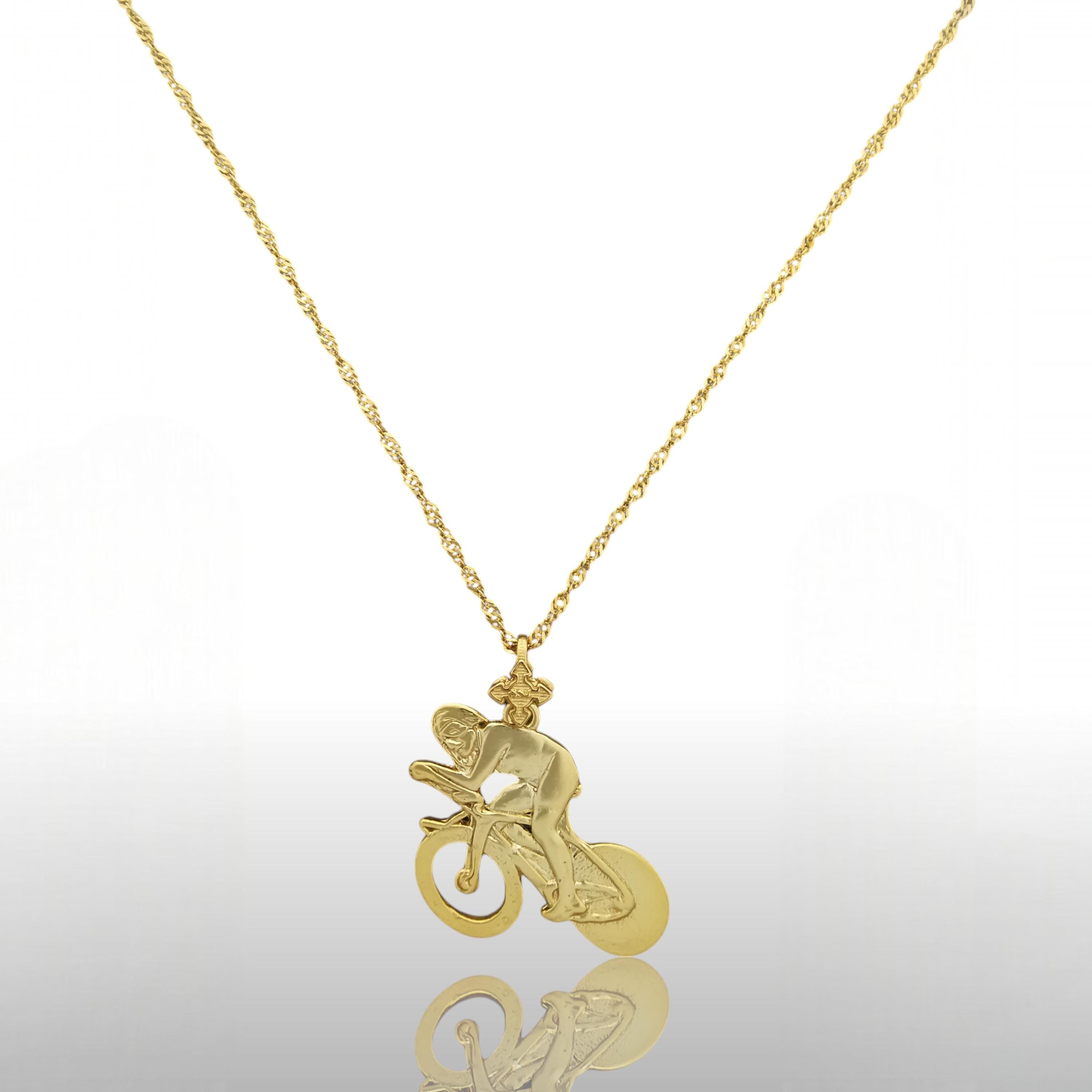 Cycling Jewelry Pendant for Men – Gold-Plated 925 Silver Gift – Sports Accessory for Road Bikers and Time Trial Racers – Necklace