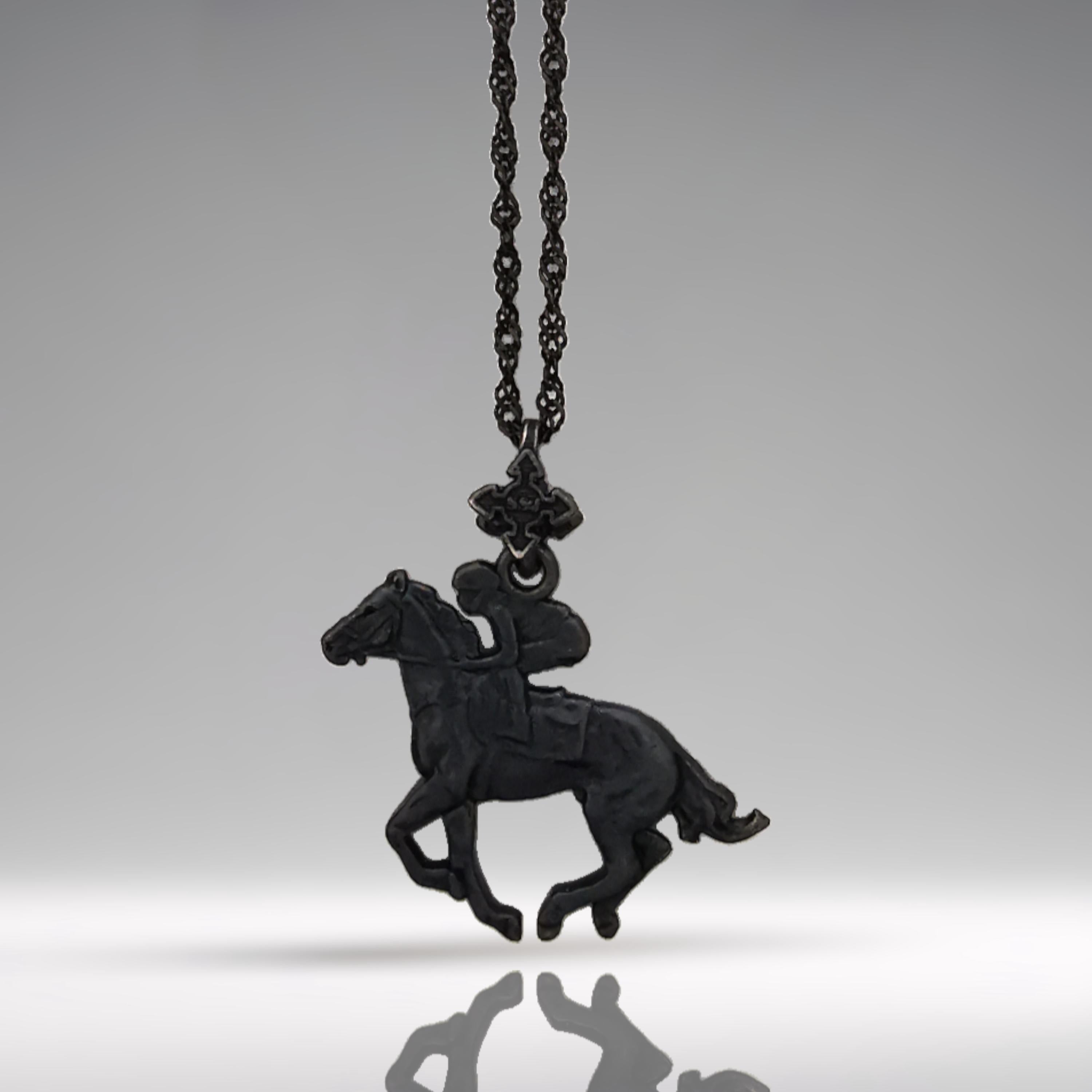 Horse Riding Jewelry Pendant for Men – Oxidized Black 925 Silver Gift – Bold Equestrian Sports Accessory for Riders – Necklace