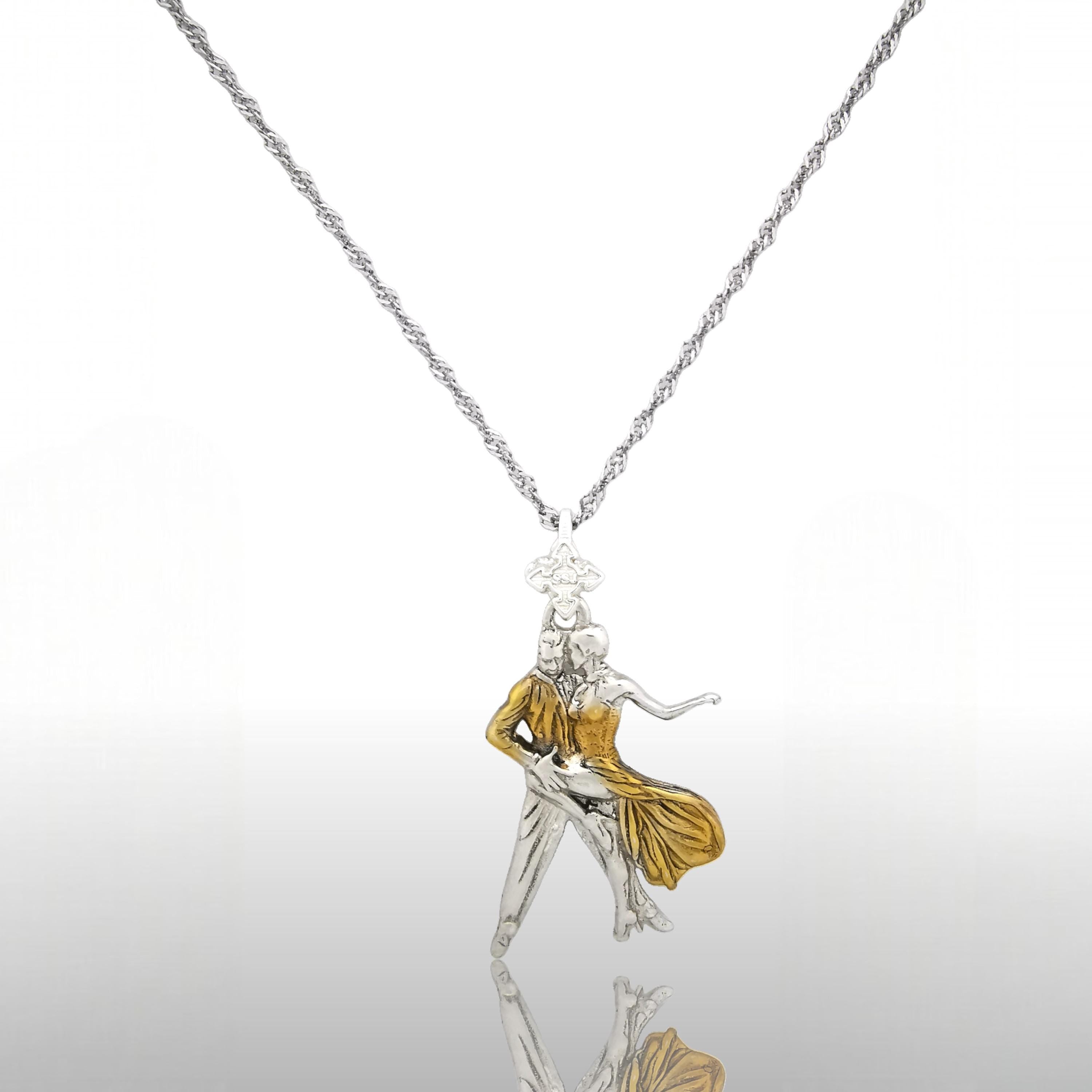Tango Jewelry Pendant for Women – Silver with Partial Gold Plating 925 Gift – Elegant Latin Dance Accessory for Ballroom Lovers Necklace