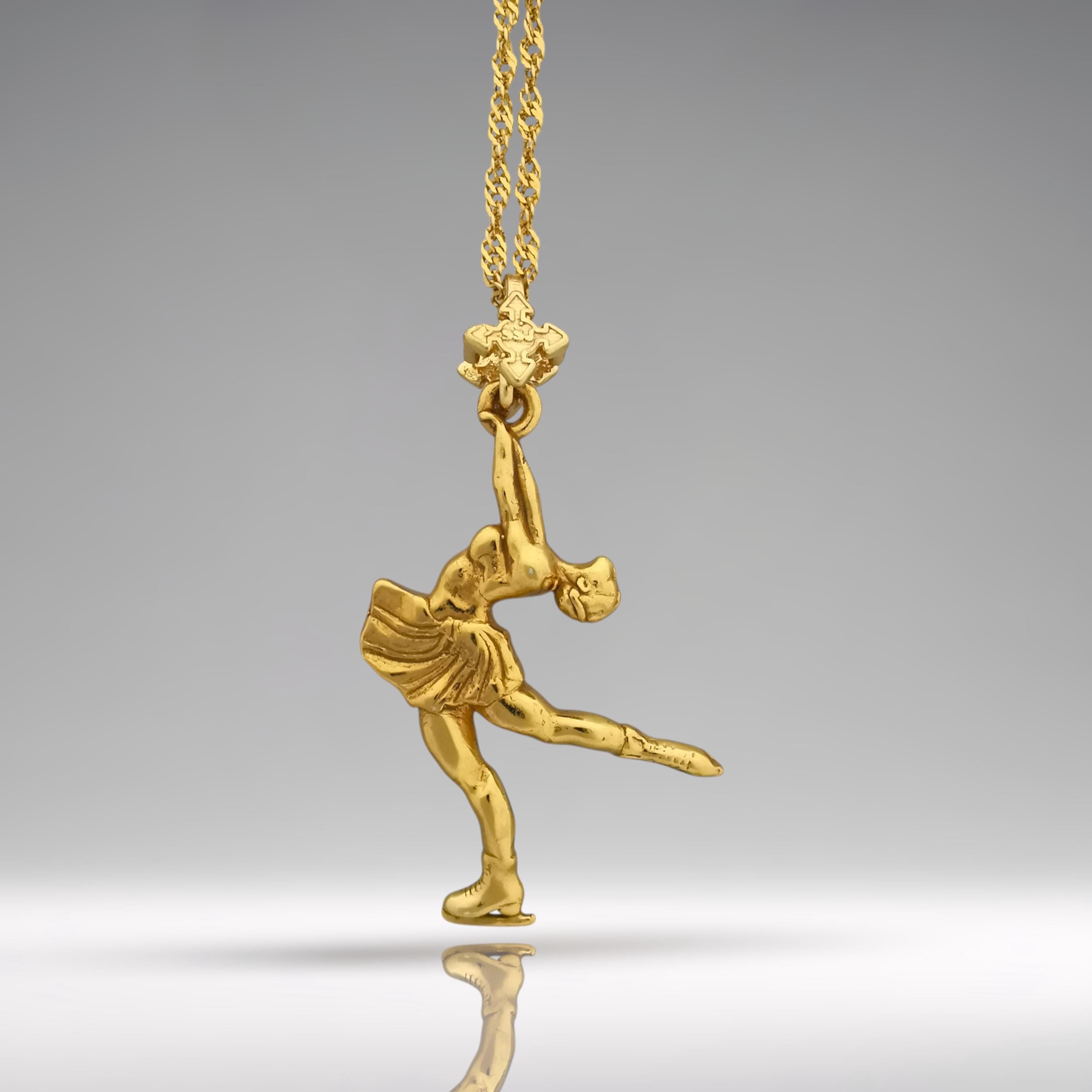 Figure Skating Jewelry Pendant for Women – Gold-Plated 925 Silver Gift – Handcrafted Sport Charm for Ladies on Ice – Necklace