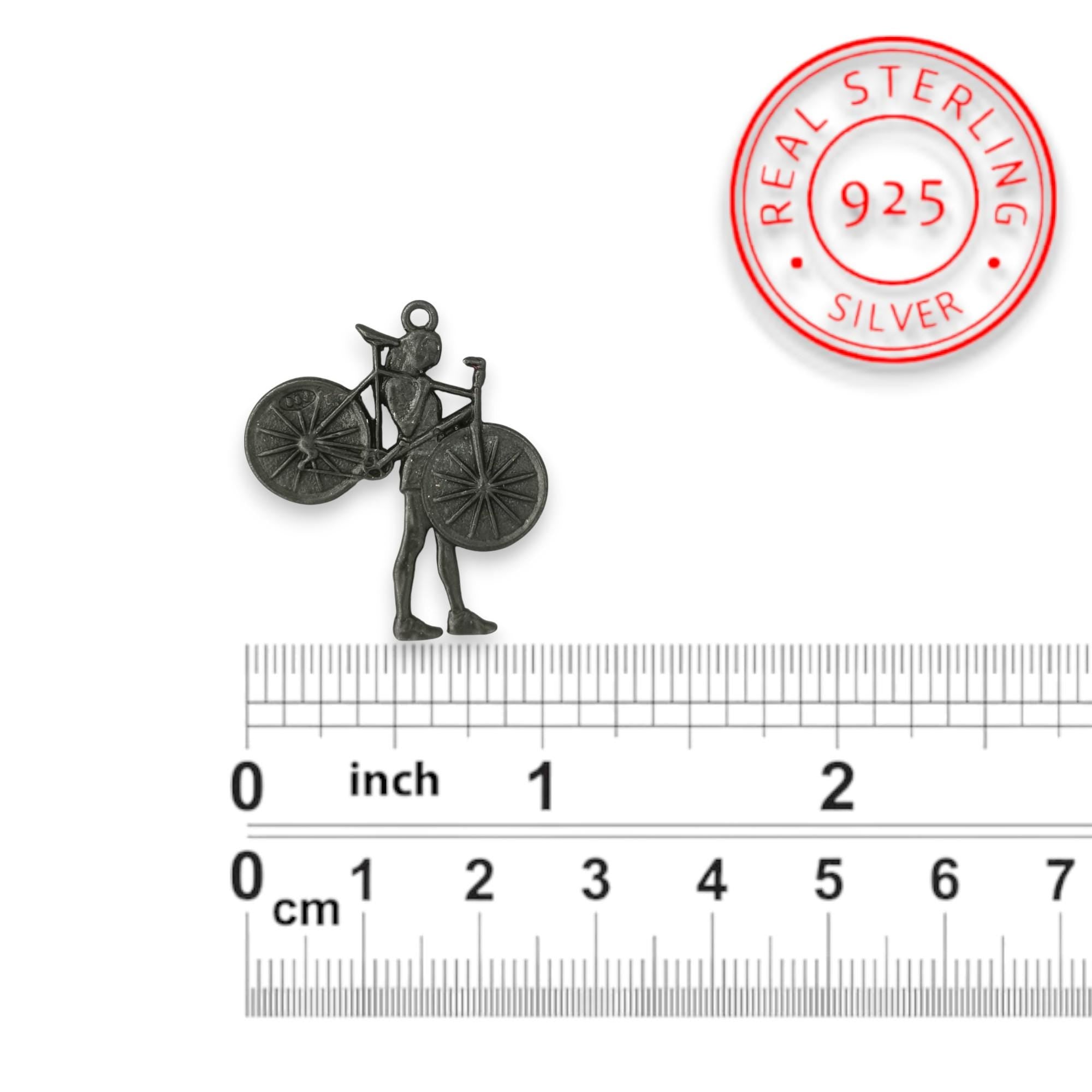 Cycling Jewelry Pendant for Women – Oxidized Black 925 Silver Gift – Sports Accessory for Cyclists and Riders by SSJ – Necklace