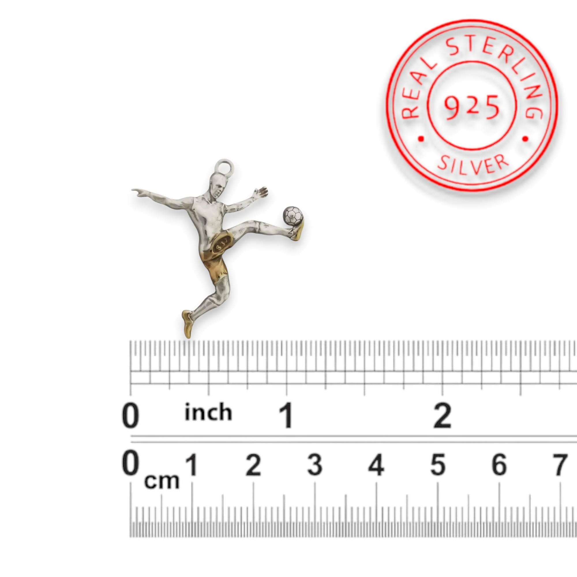 Football Soccer Jewelry Pendant for Men – Silver with Gold Detail 925 Gift – Sports Accessory for Teen Boys and Players – Necklace