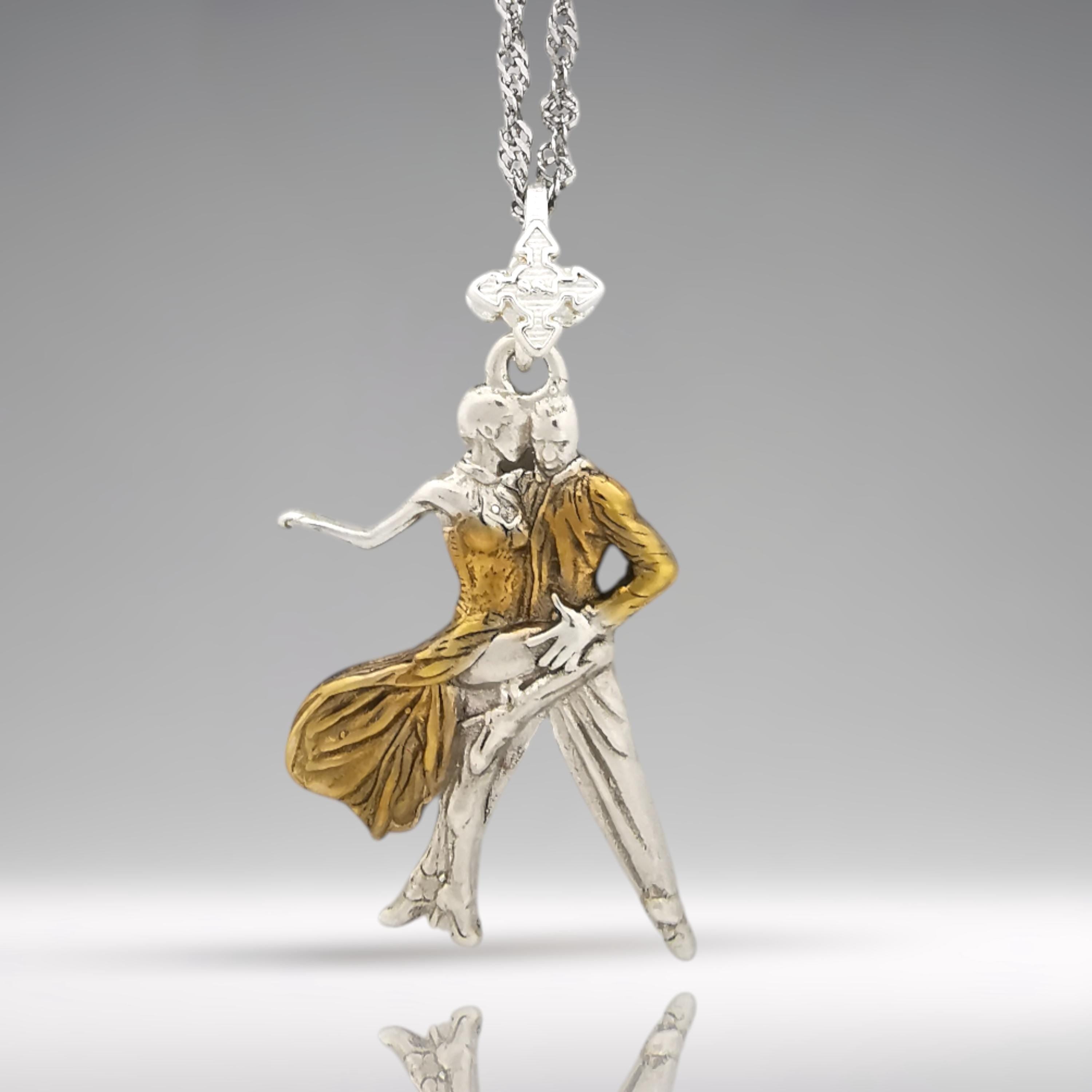 Tango Jewelry Pendant for Women – Silver with Partial Gold Plating 925 Gift – Elegant Latin Dance Accessory for Ballroom Lovers Necklace