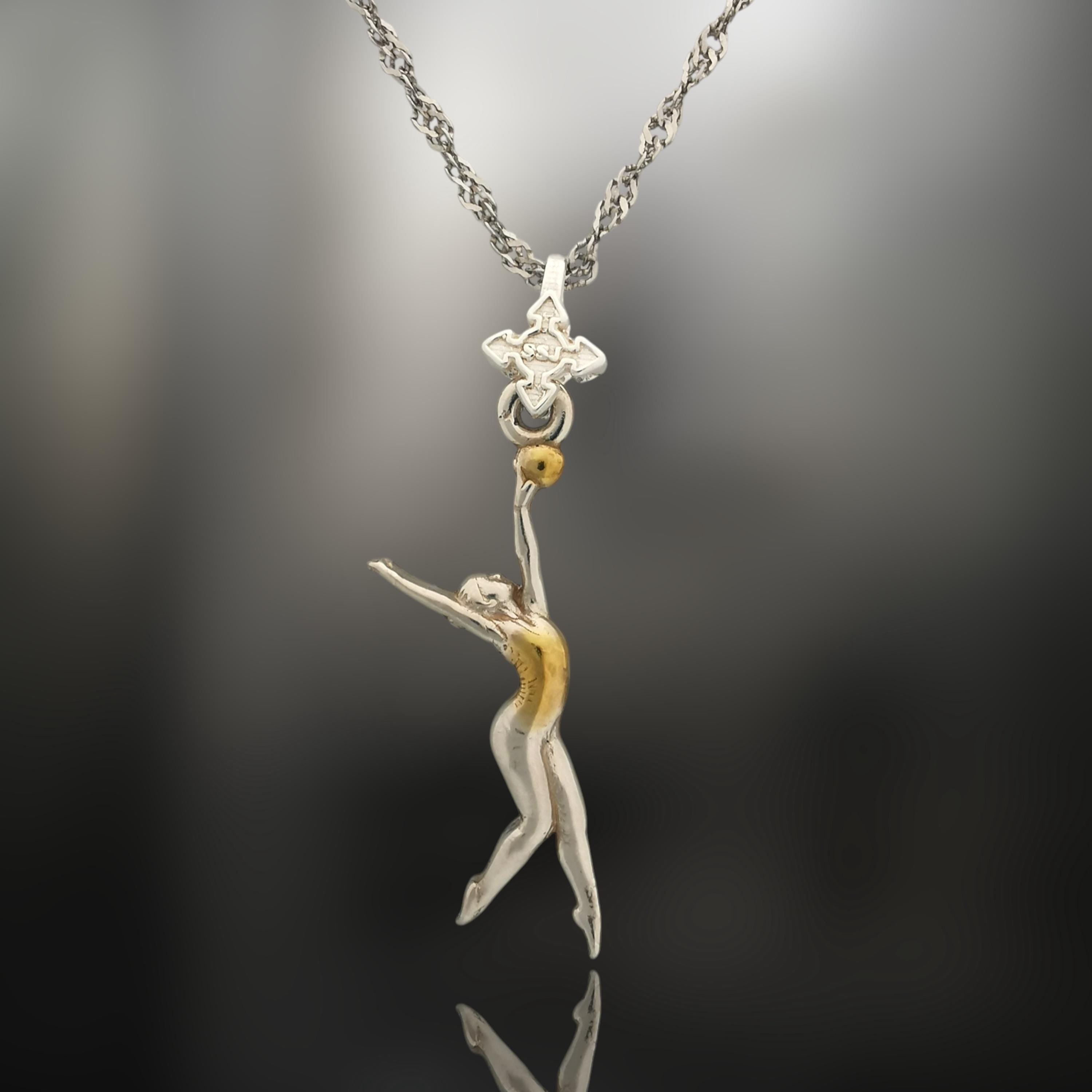 Rhythmic Gymnastics Jewelry Pendant for Women β 925 Silver with Partial Gold Plating β Ball Routine Sport Charm β Necklace