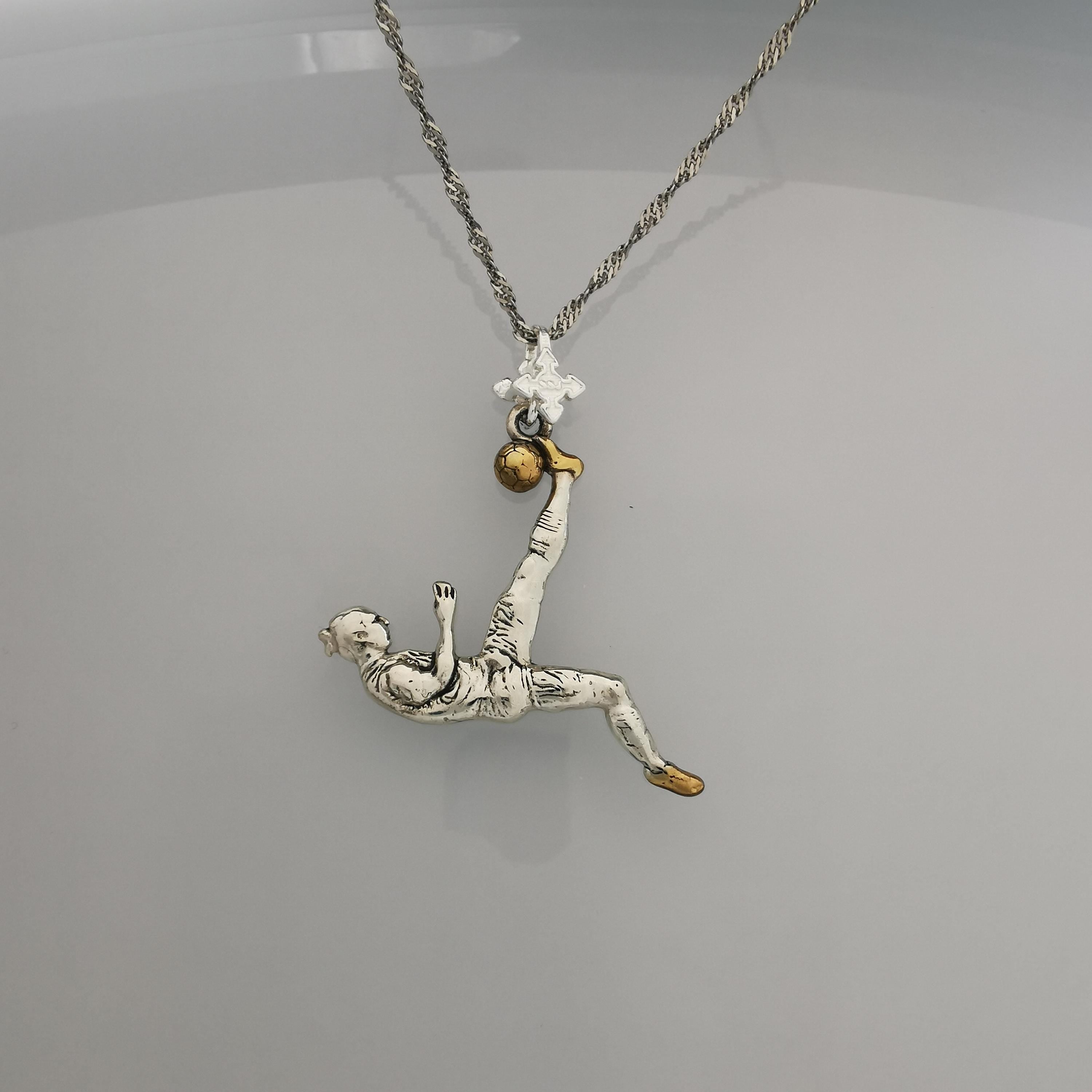 Football (Soccer) Jewelry Pendant for Men – 925 Silver with Partial Gold Plating – Handcrafted Sports Charm for Players – Necklace