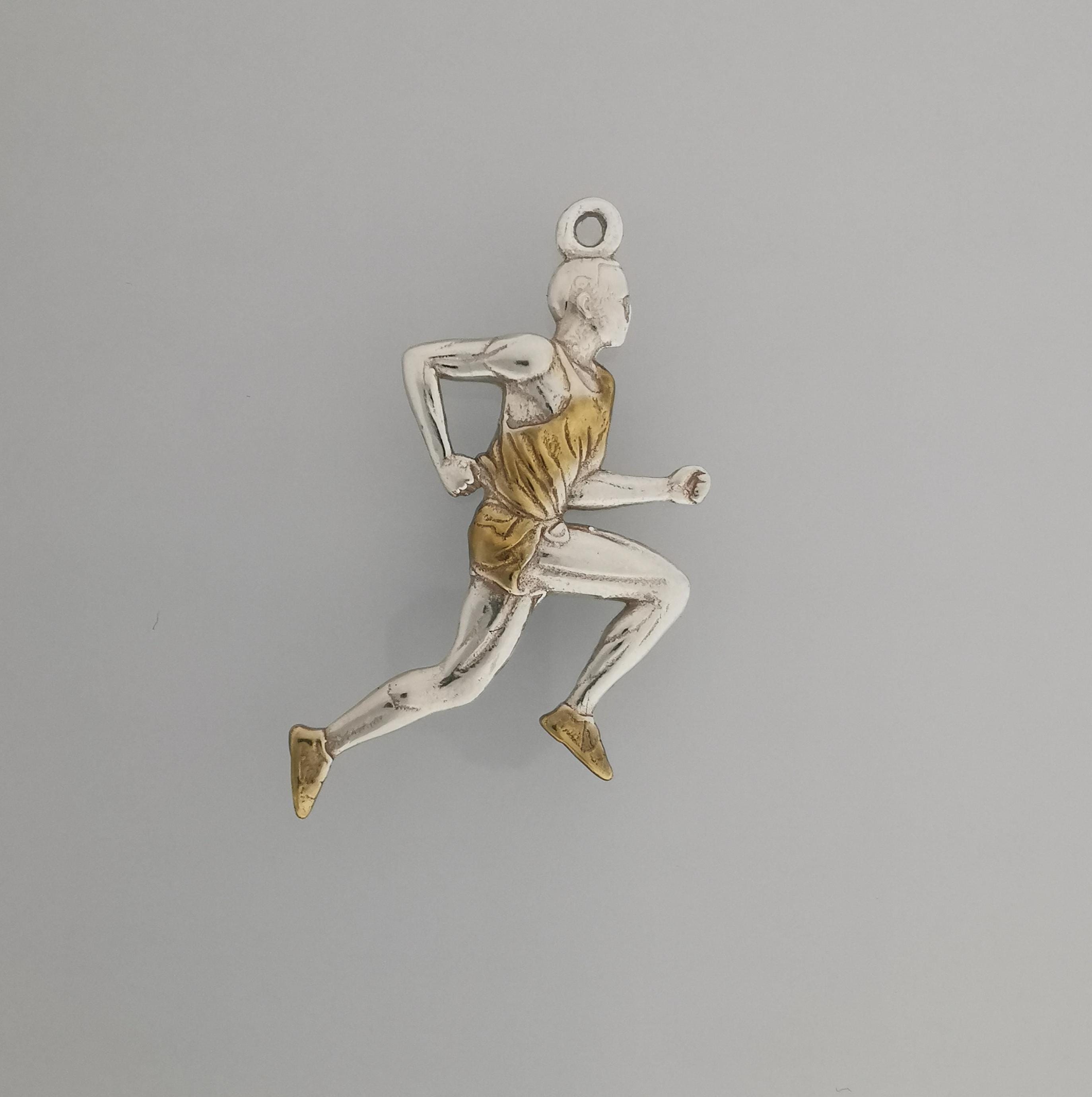 Running Jewelry Pendant for Men – 925 Silver with Partial Gold Plating Gift, Handcrafted Charm for Joggers & Track Athletes, Sports Necklace