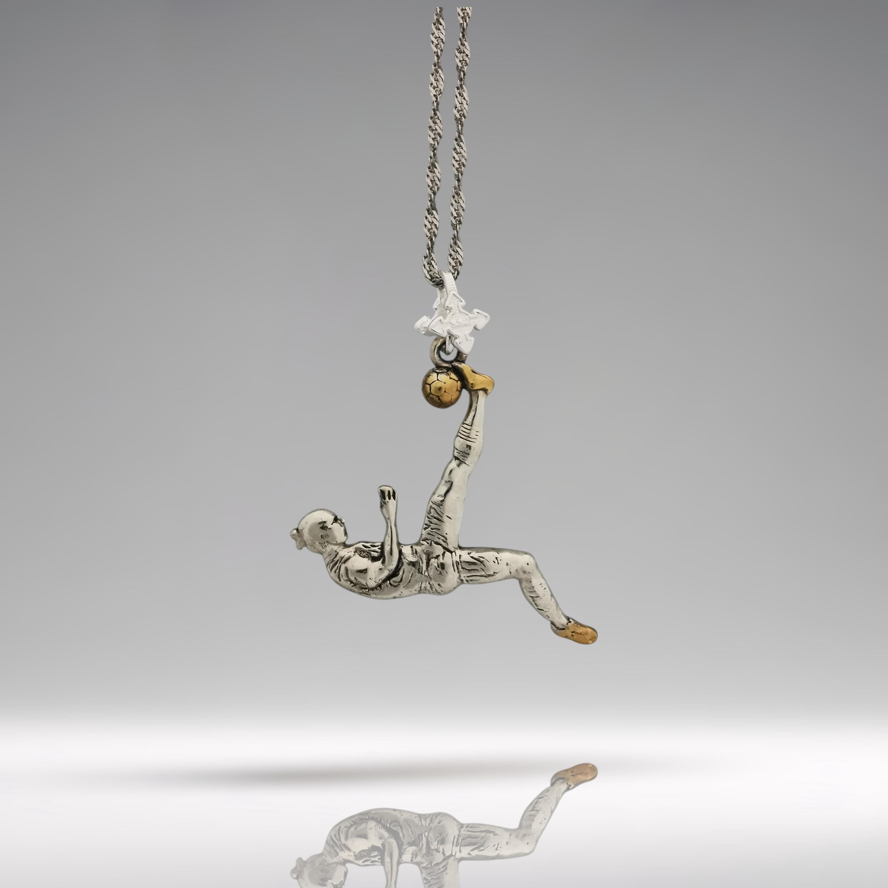 Football (Soccer) Jewelry Pendant for Men – 925 Silver with Partial Gold Plating – Handcrafted Sports Charm for Players – Necklace