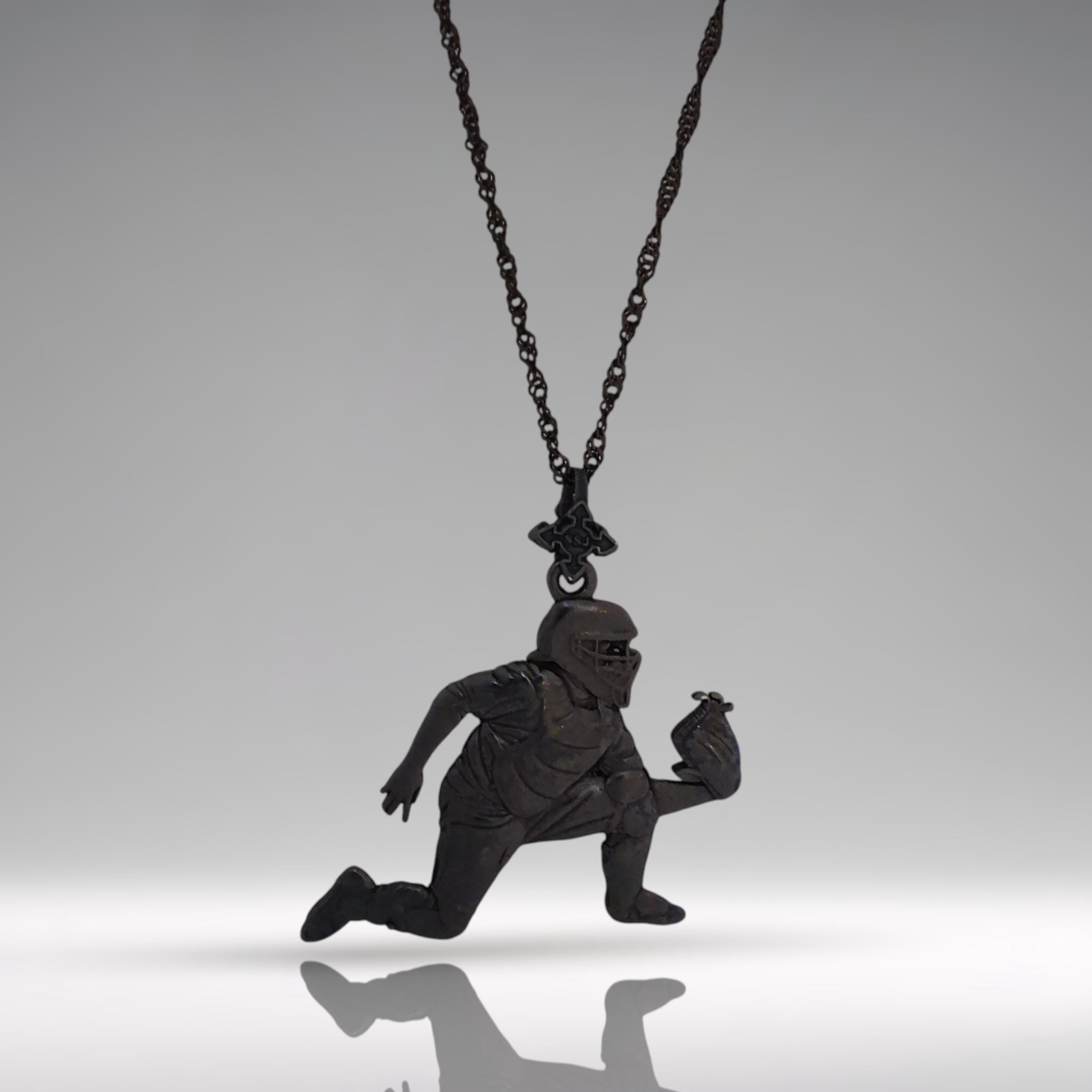 Baseball Jewelry Pendant for Men – Oxidized Black 925 Silver Gift – Bold Sports Accessory for Catchers and Game Day Players – Necklace