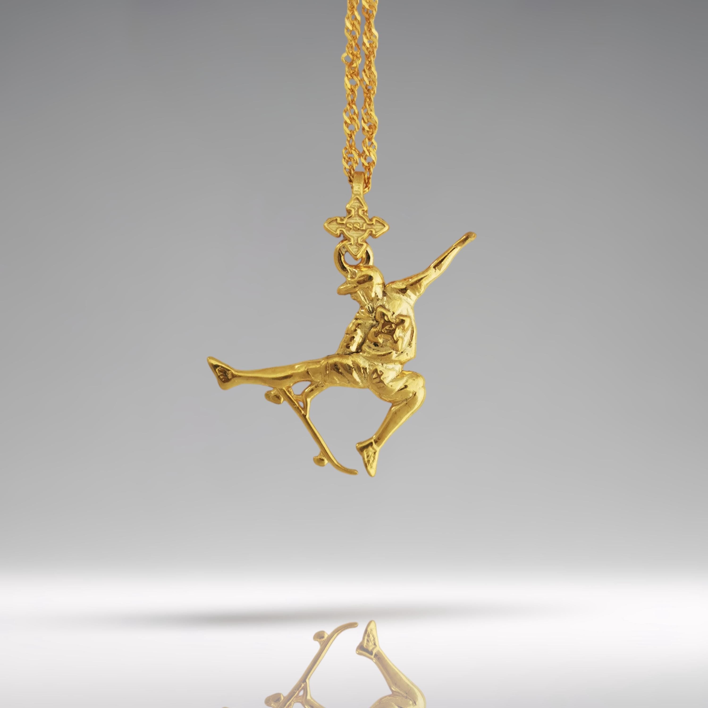 Skateboarding Jewelry Pendant for Men and Teen Boys – Gold-Plated 925 Silver Gift – Handcrafted Street Sports Accessory – Necklace