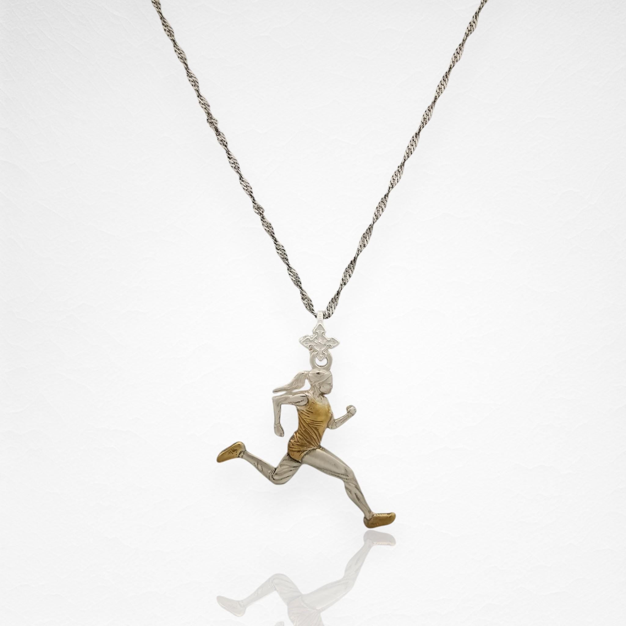 Running Woman Sports Jewelry for Female Athletes – 925 Silver Pendant with Partial Gold Plating – Gift for Runners, Sprinters & Track Stars
