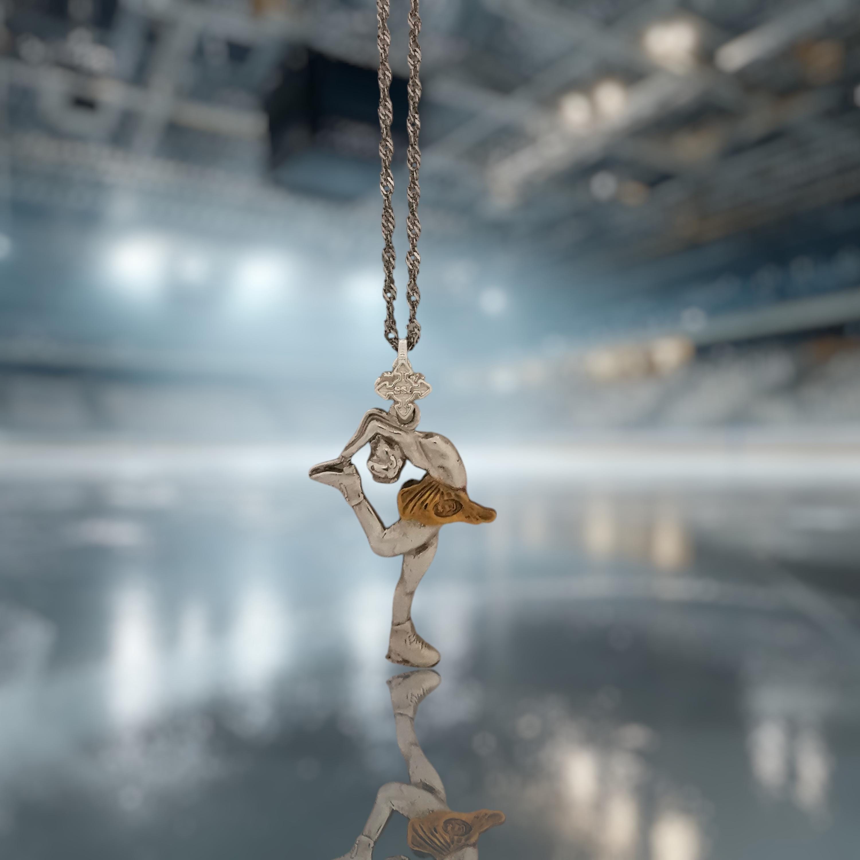 Figure Skating Jewelry Pendant for Women – Silver with Partial Gold Plating 925 Gift – Elegant Two-Tone Sports Charm for Skaters – Necklace