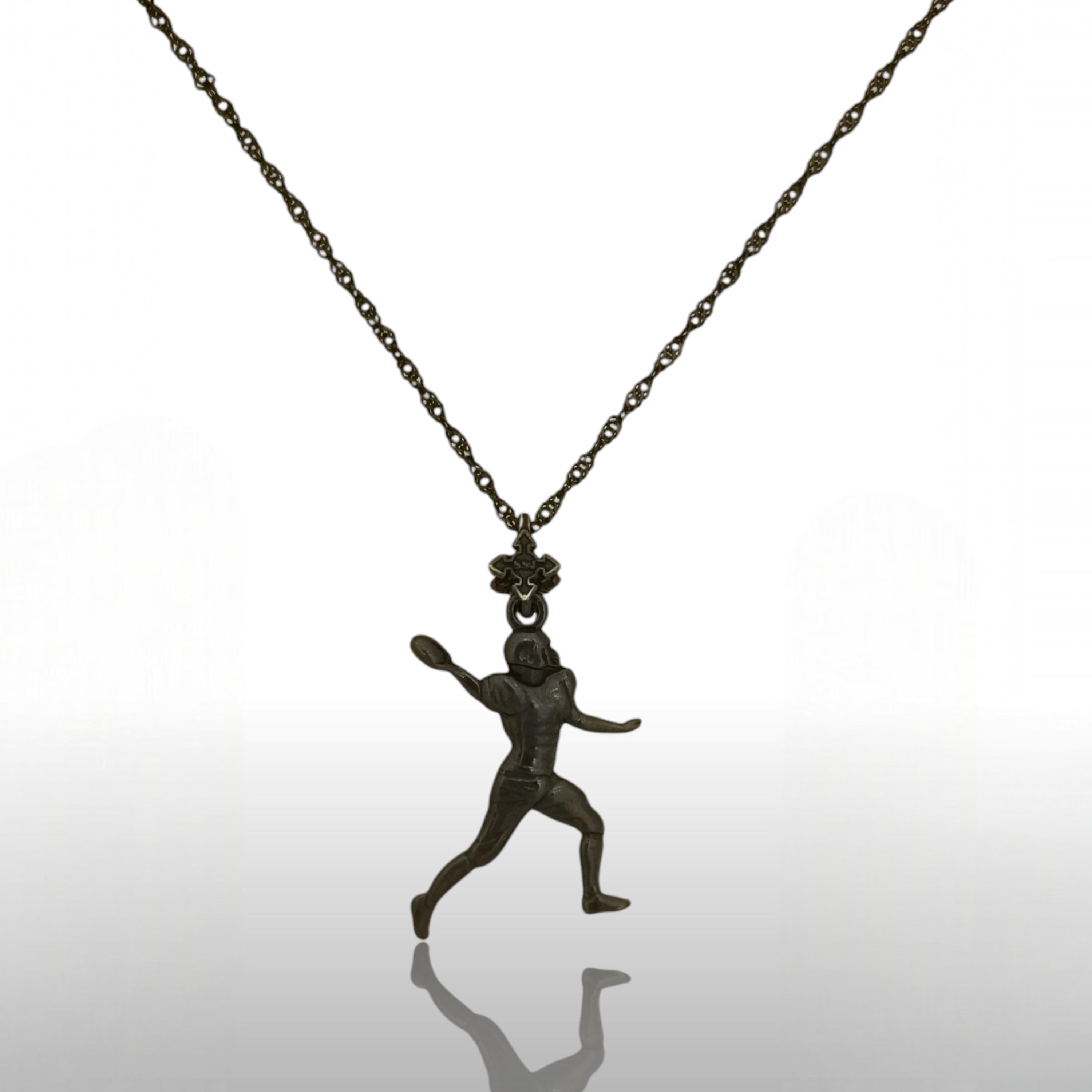 American Football Jewelry Pendant for Men – Oxidized Black 925 Silver Gift – Rugged Sports Accessory for Game Day or Collectors – Necklace