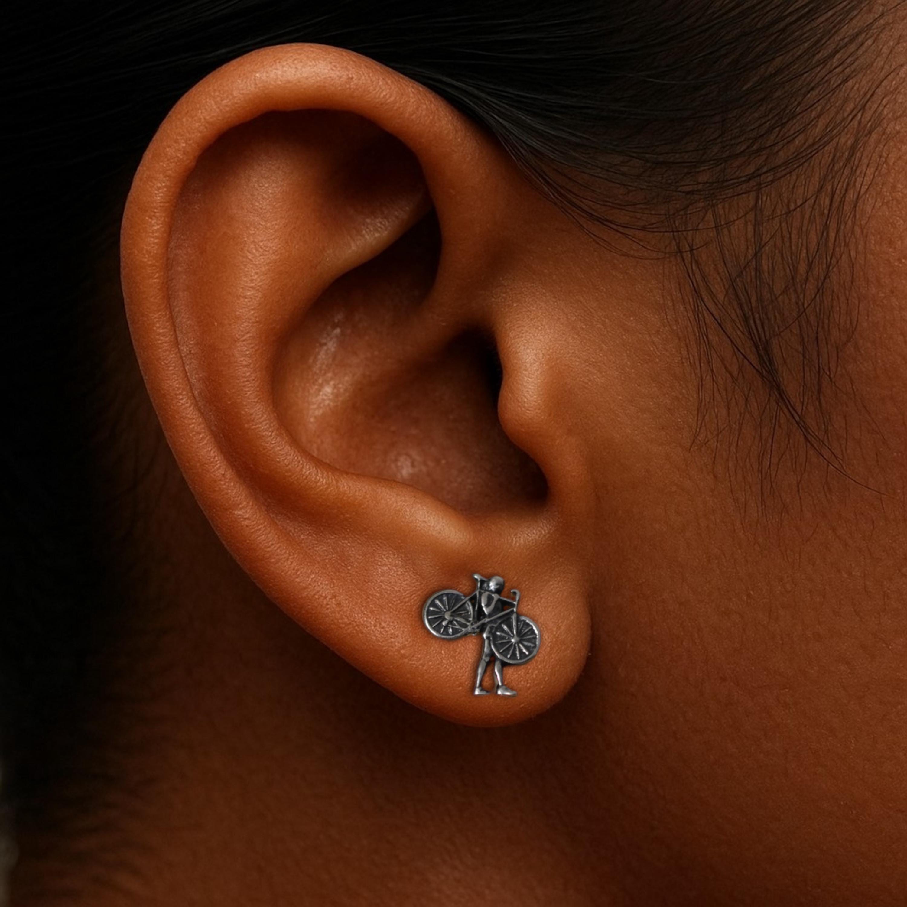 Cycling Stud Earrings. 925 Silver Jewelry for Women in Vintage-Inspired Style | Gift for Cyclist, Coach or Athlete