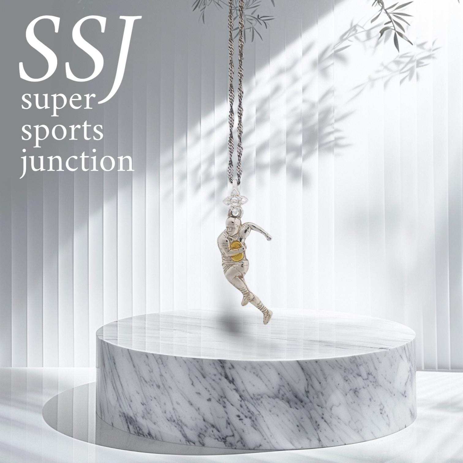 Rugby Pendant Necklace for Men – Two-Tone 925 Silver Sports Jewelry with Gold Detail – Bold Gift for Rugby Players, Coaches & Fans