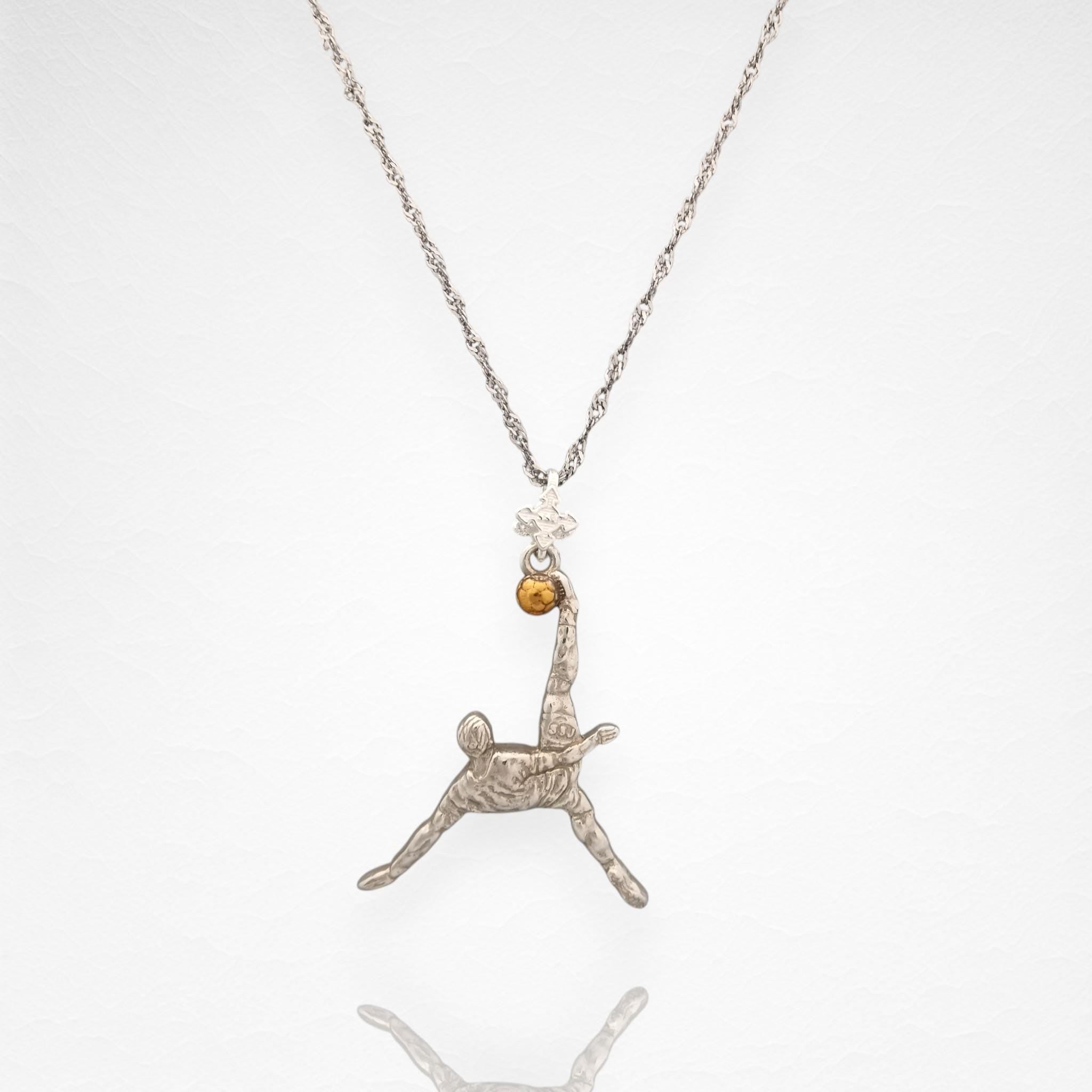 Football (Soccer) Jewelry Pendant for Men – 925 Silver with Partial Gold Plating – Bicycle Kick Sport Charm – Necklace