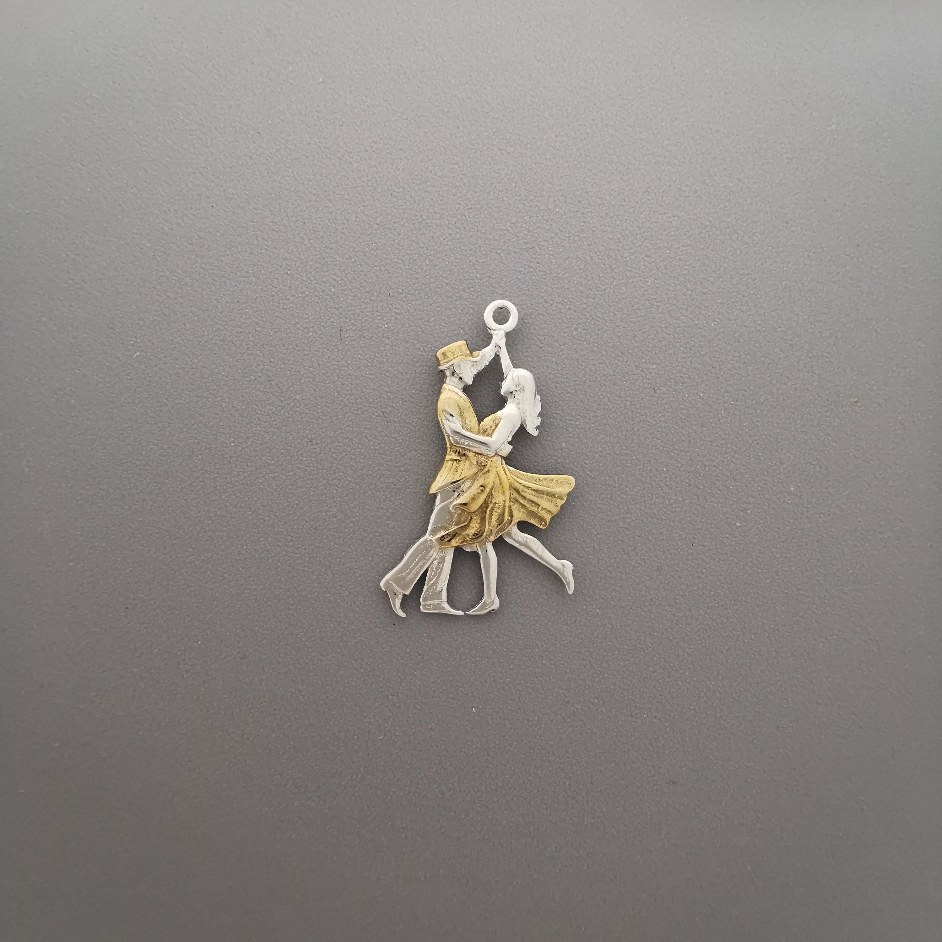 Tango Jewelry Pendant for Women – Silver with Gold Detail 925 Gift – Latin Dance Sports Accessory for Ballroom Dancers – Necklace