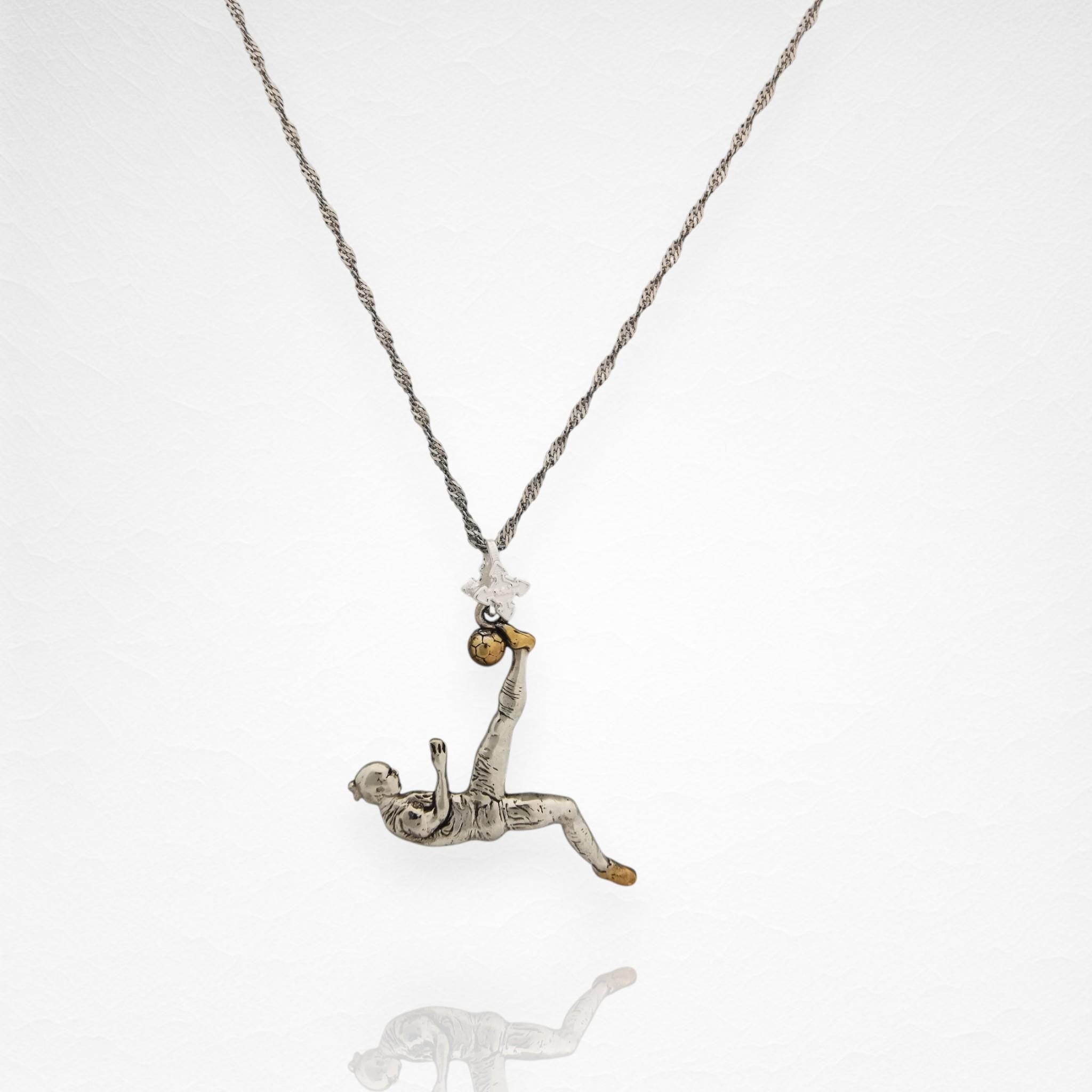Football (Soccer) Jewelry Pendant for Men – 925 Silver with Partial Gold Plating – Handcrafted Sports Charm for Players – Necklace