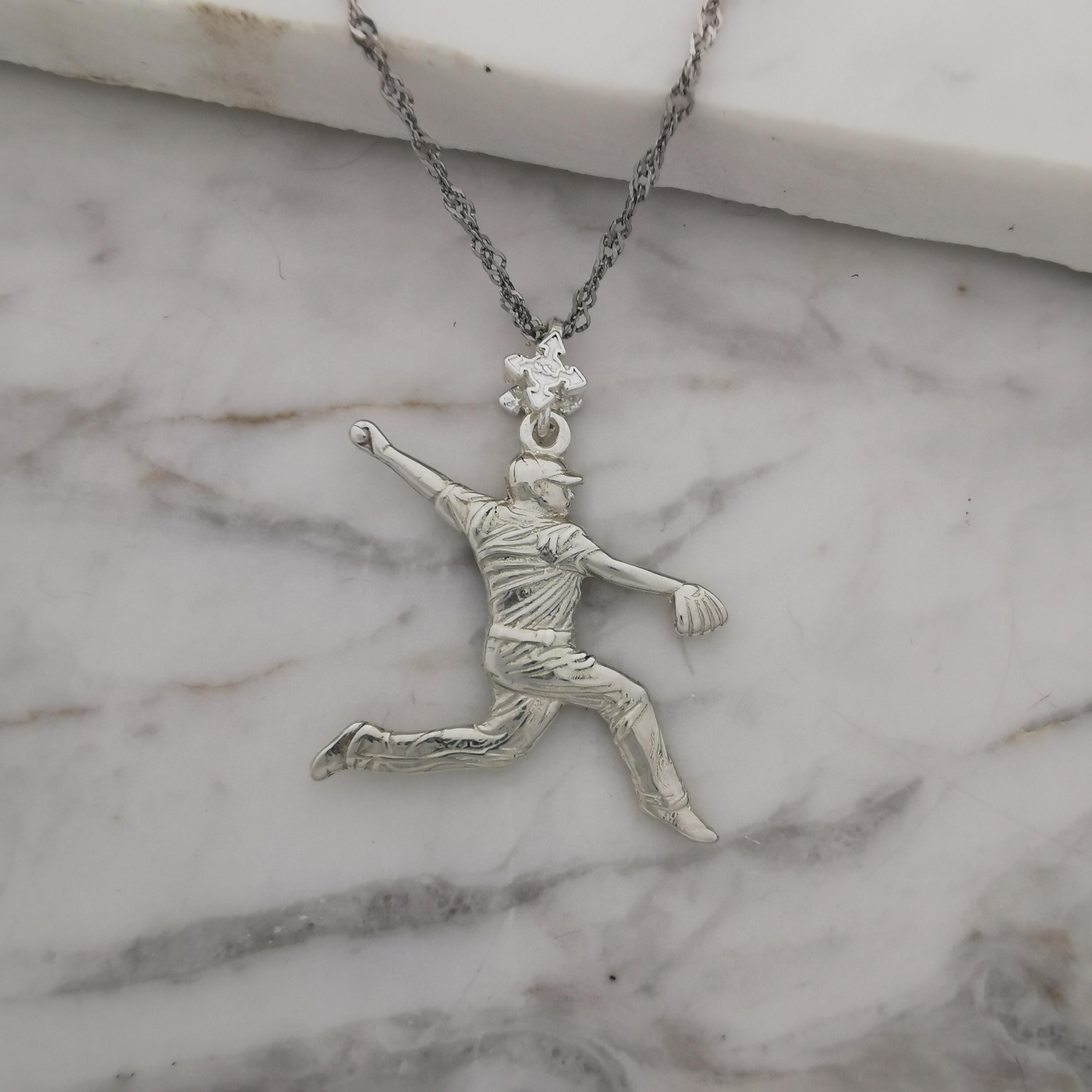 Baseball Jewelry Pendant for Men – Classic Silver 925 Gift – Handcrafted Sport Charm for Players & Pitchers – Necklace