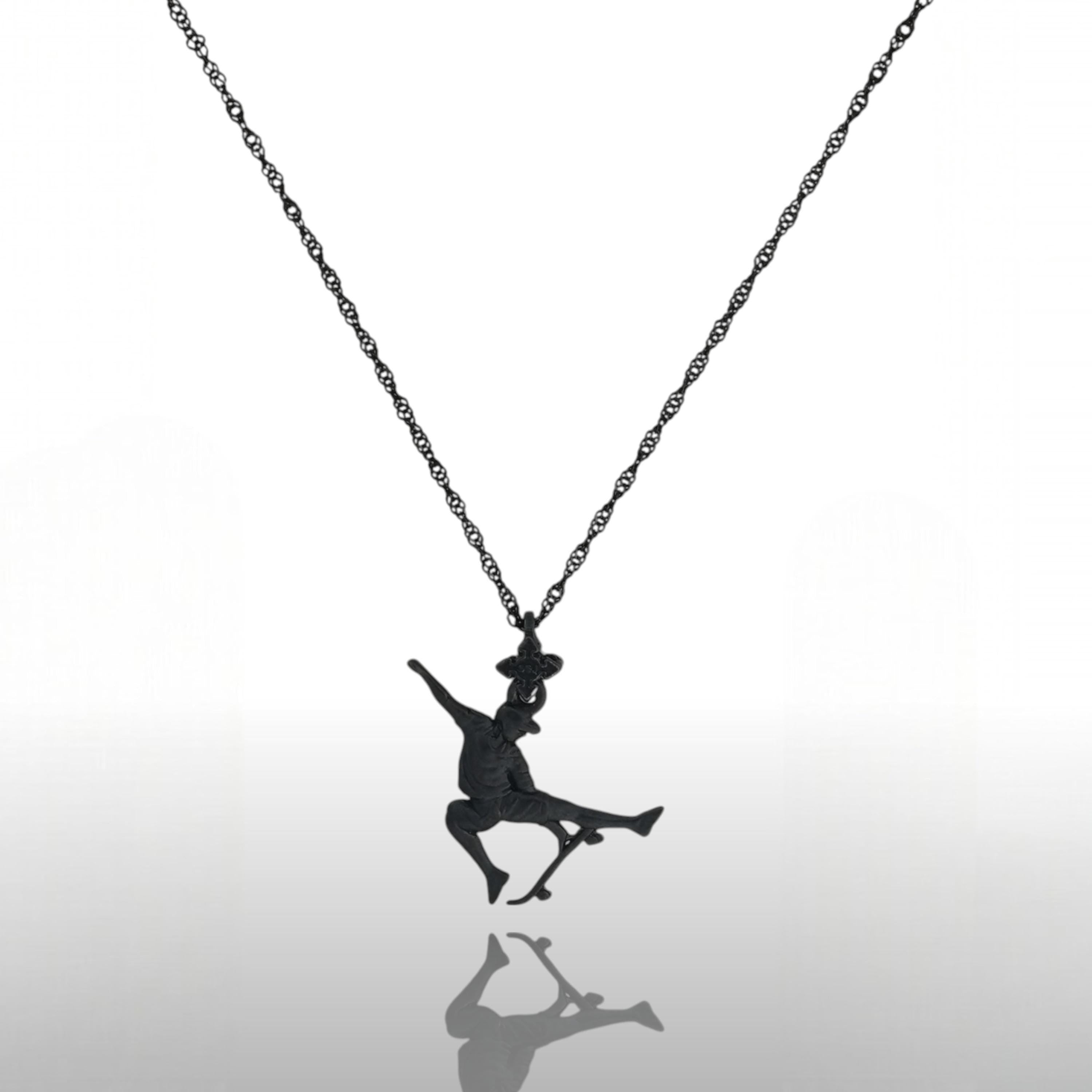Skateboarding Jewelry Pendant for Men and Teen Boys – Oxidized Black 925 Silver Gift – Handcrafted Street Sports Accessory – Necklace