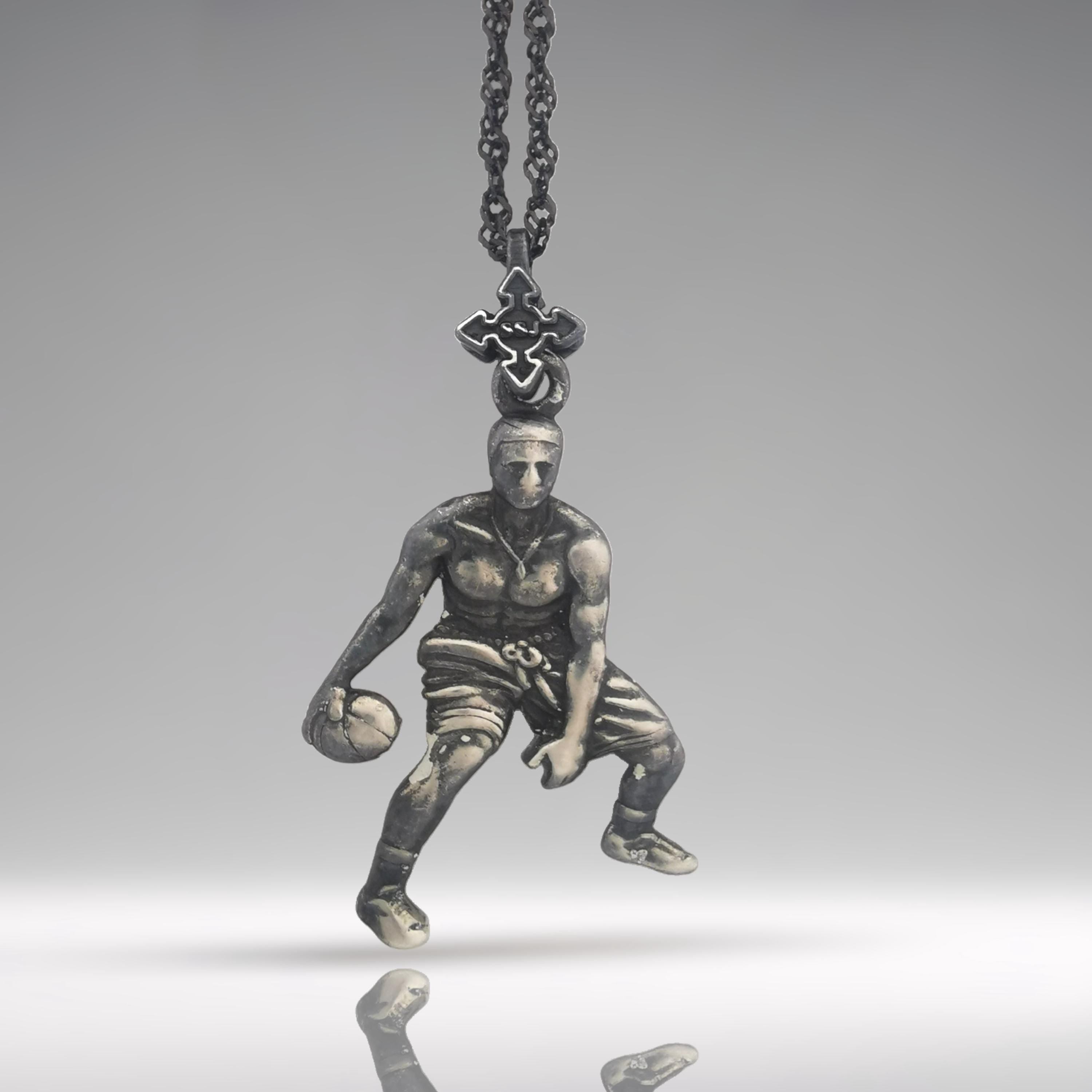 Basketball Jewelry Pendant for Men – Vintage Style 925 Silver Gift – Handcrafted Sports Accessory for Players and Collectors – Necklace