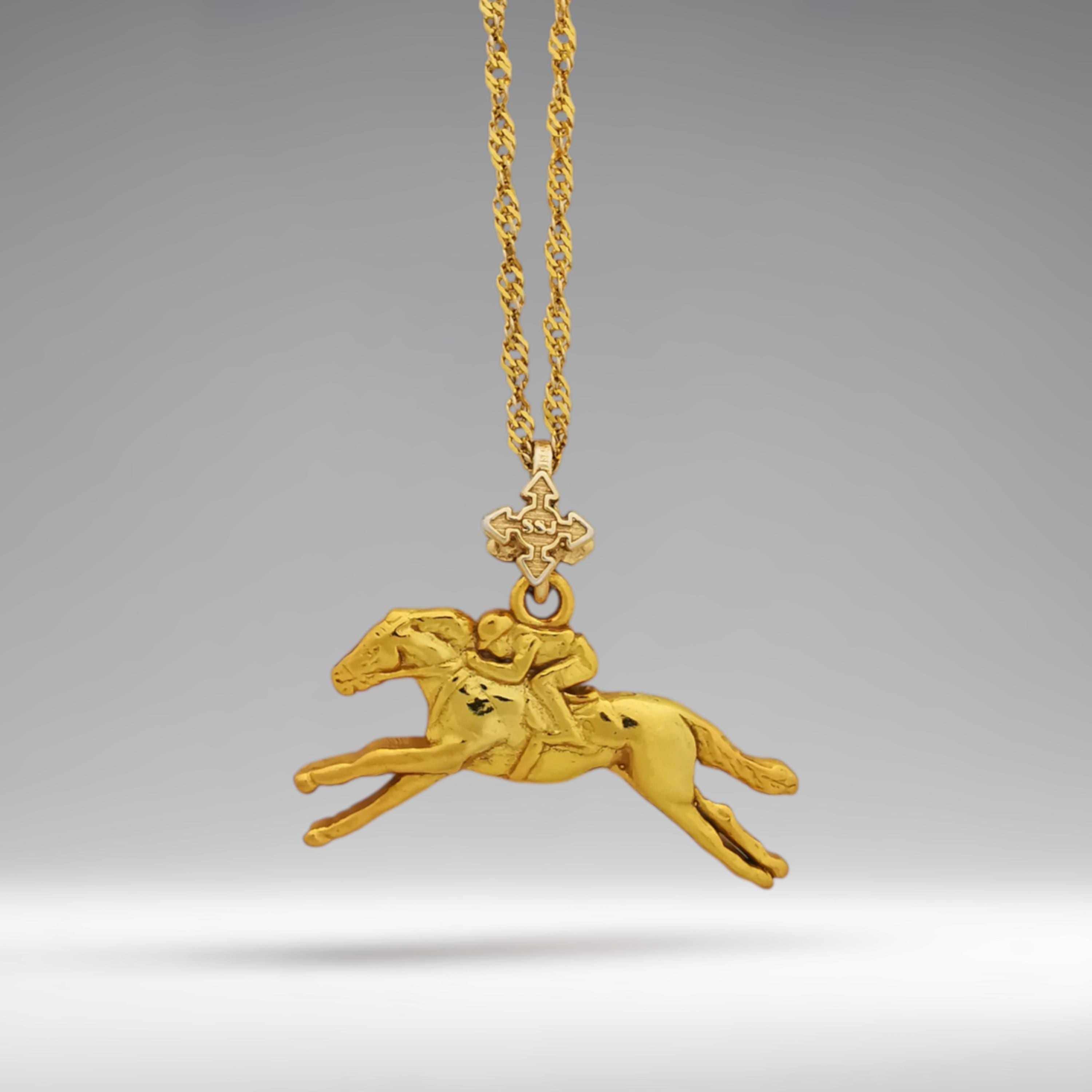 Horse Racing Jewelry Pendant for Men – Gold-Plated 925 Silver Gift – Equestrian Sports Accessory for Riders – Race Day Necklace