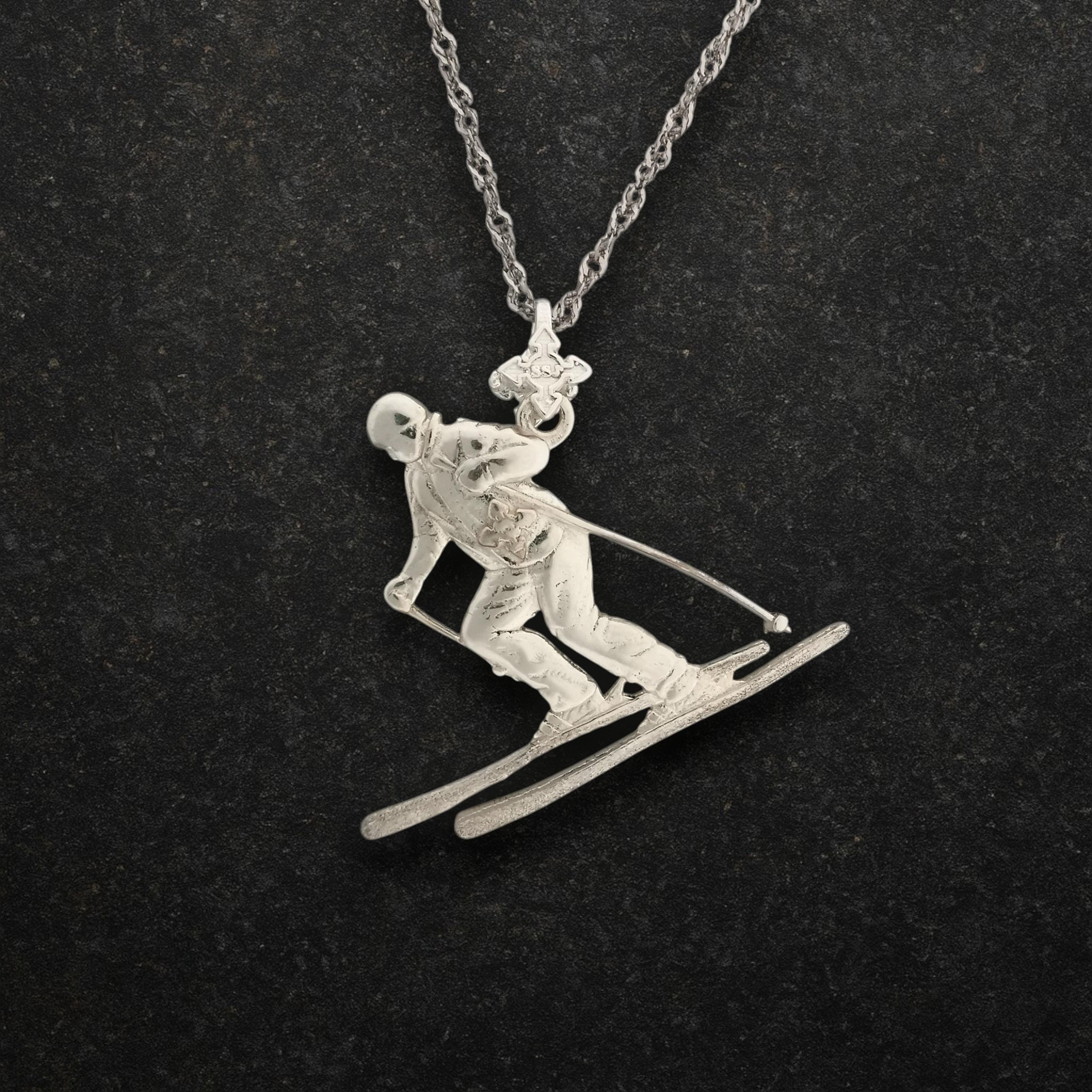 Skiing Jewelry Pendant for Women & Men – Classic Silver 925 Silver Sports Charm – Handcrafted Slalom and Freestyle Accessory – Necklace