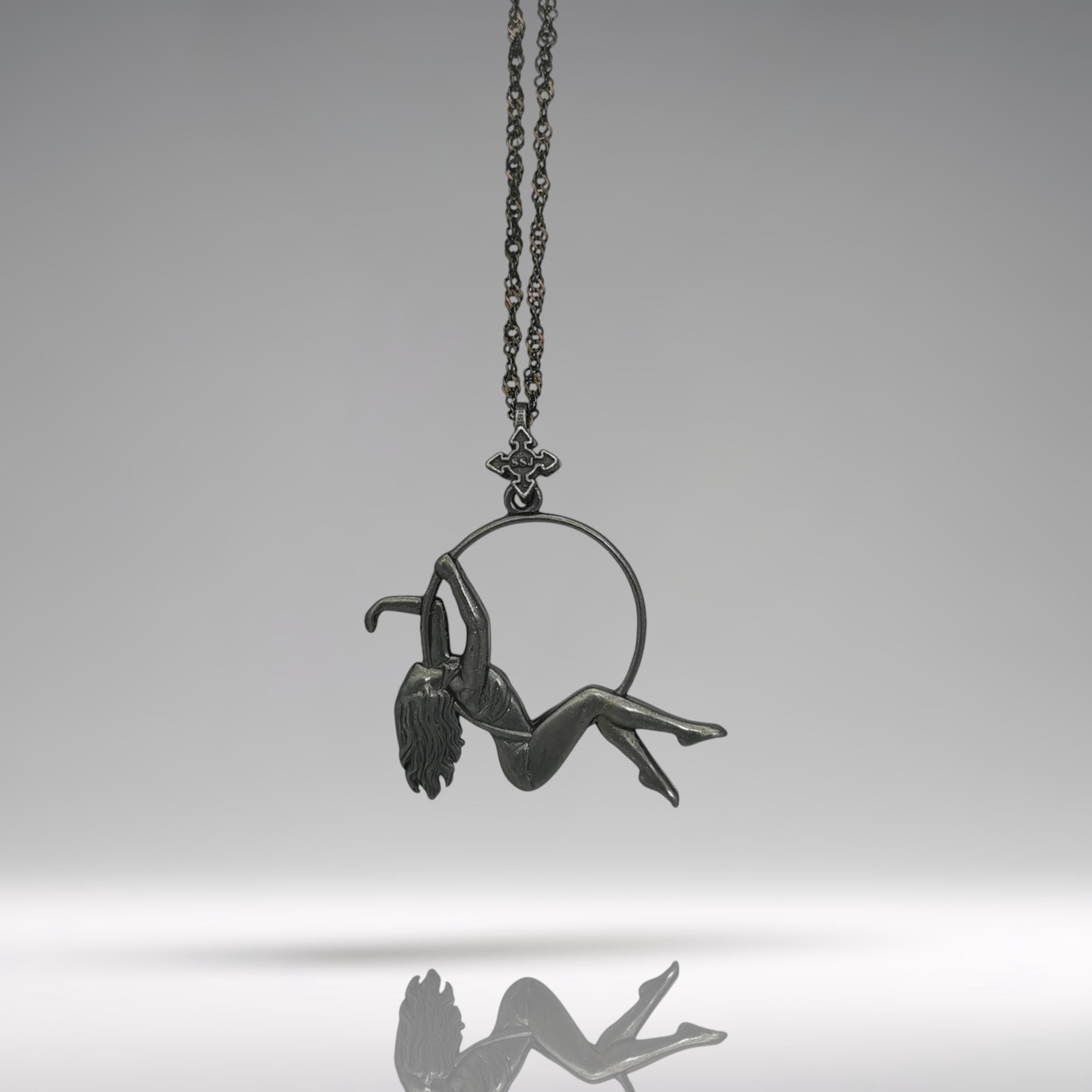Aerial Hoop Jewelry Pendant for Women – Oxidized Black 925 Silver Gift – Artistic Sports Accessory for Aerialists and Dancers – Necklace