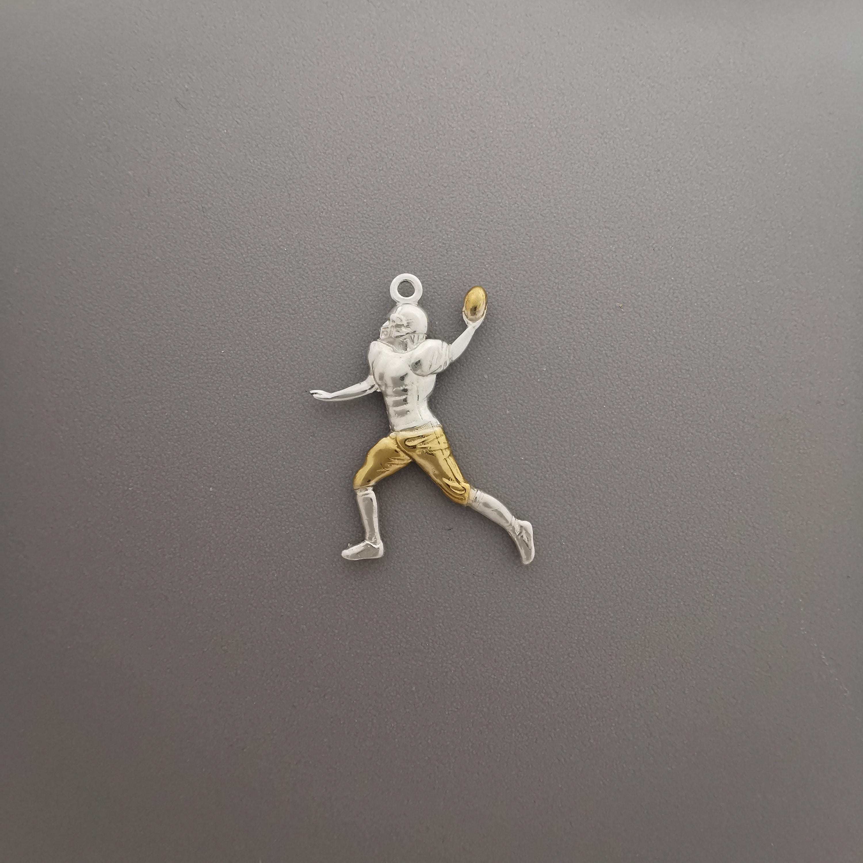 American Football Jewelry Pendant for Men – 925 Silver with Partial Gold Plating – Vintage Style Sports Accessory for Game Day – Necklace