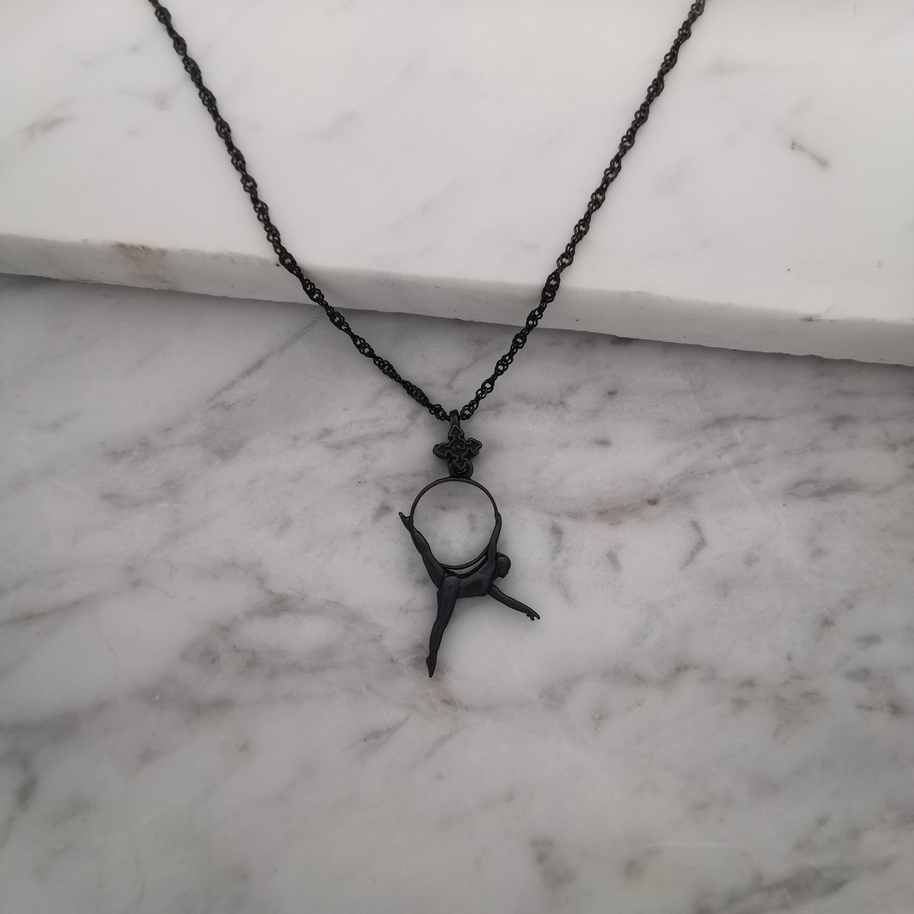 Aerial Hoop Jewelry Pendant for Women – Oxidized Black 925 Silver Gift – Handcrafted Sport Charm for Performers & Aerialists – Necklace