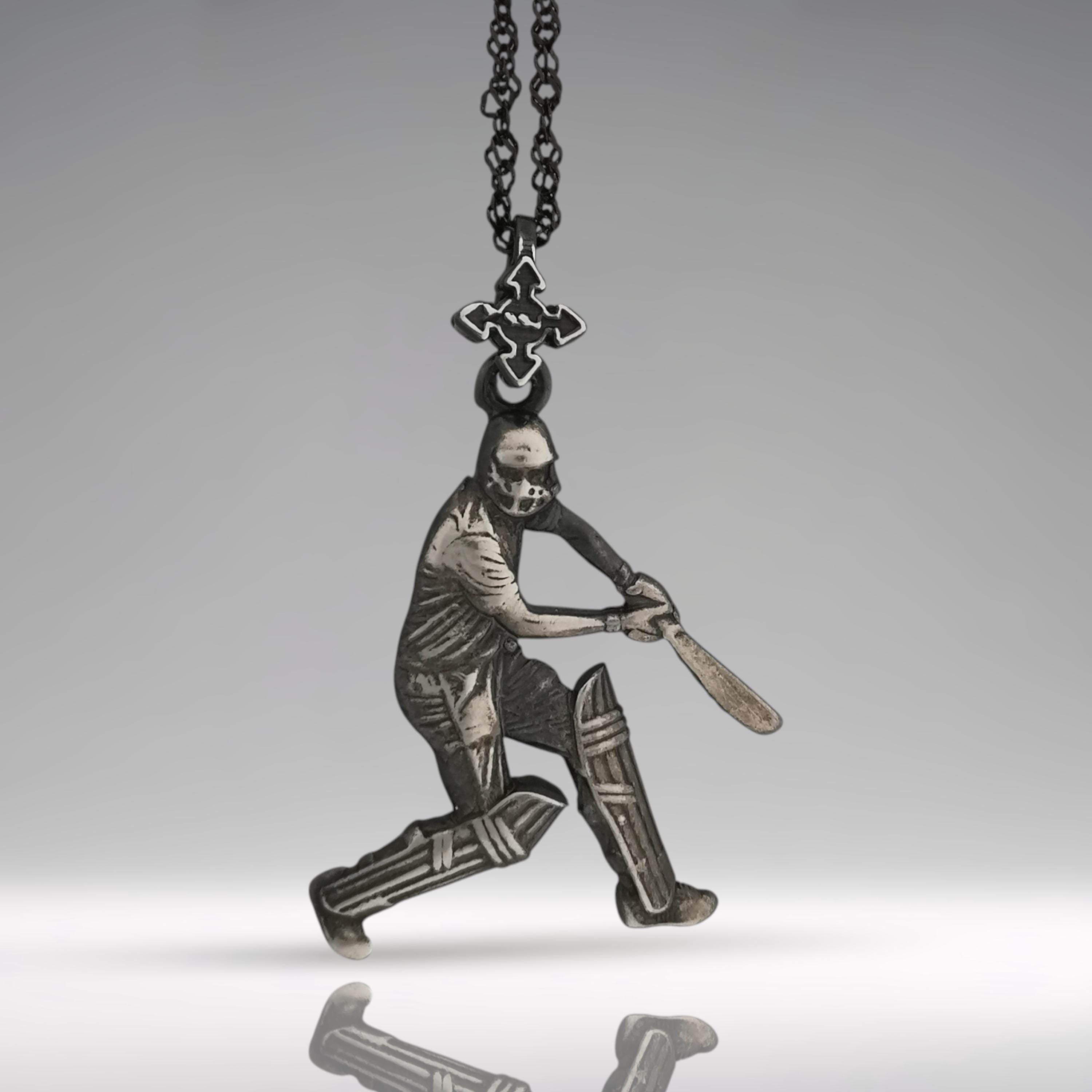Cricket Jewelry Pendant for Men – Vintage Style 925 Silver Gift – Antique Sports Accessory for Cricketers and Game Lovers – Necklace