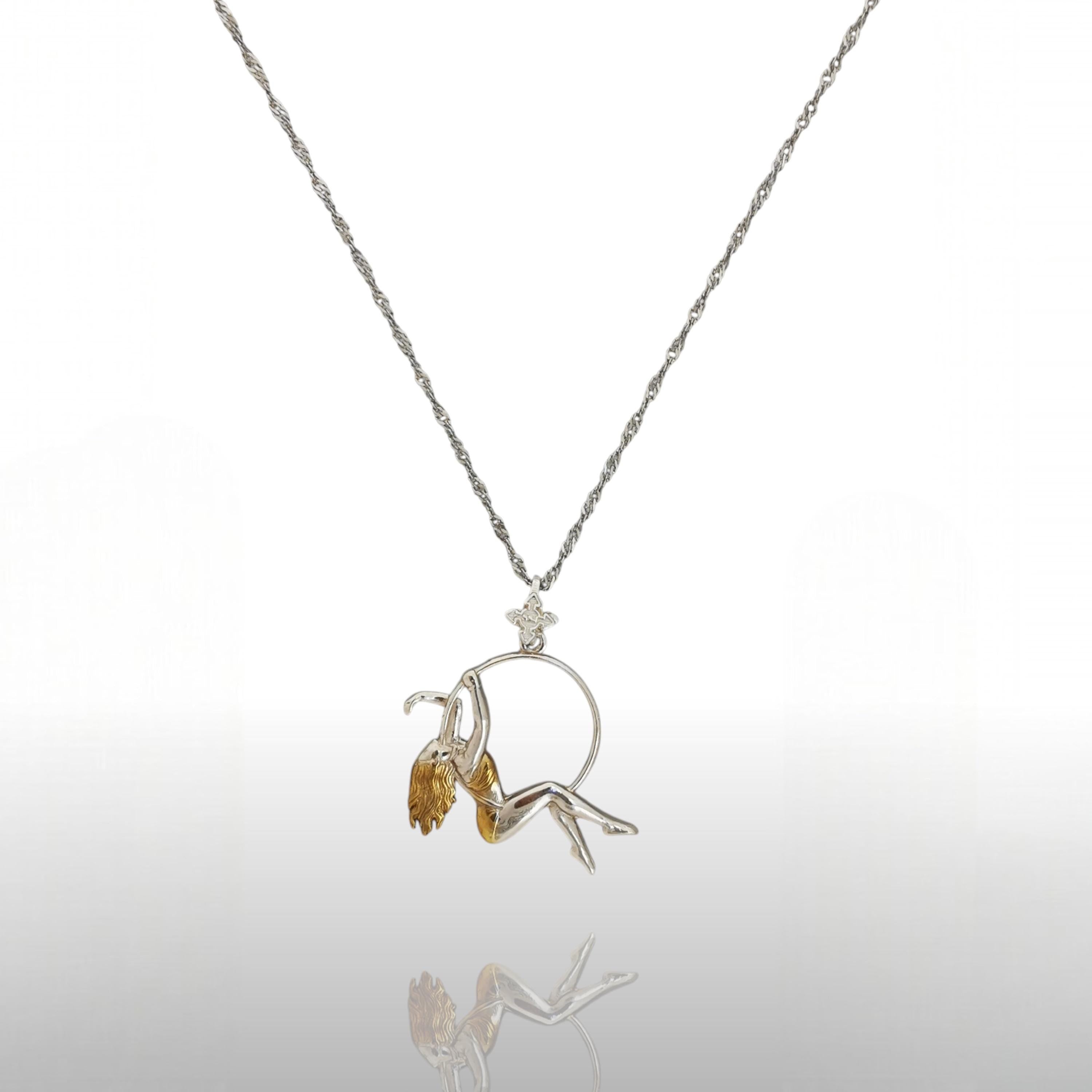 Aerial Hoop Jewelry Pendant for Women – 925 Silver with Gold Detail – Elegant Sports Gift for Performers – Necklace