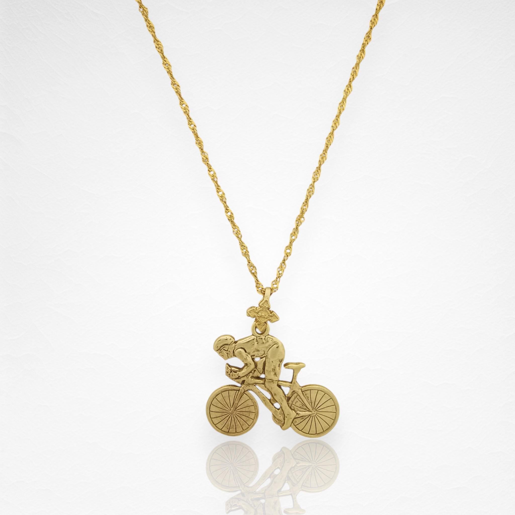 Cycling Necklace for Men – Gold-Plated 925 Silver Pendant – Premium Sports Jewelry Gift for Bikers, Riders, or Fitness Enthusiasts