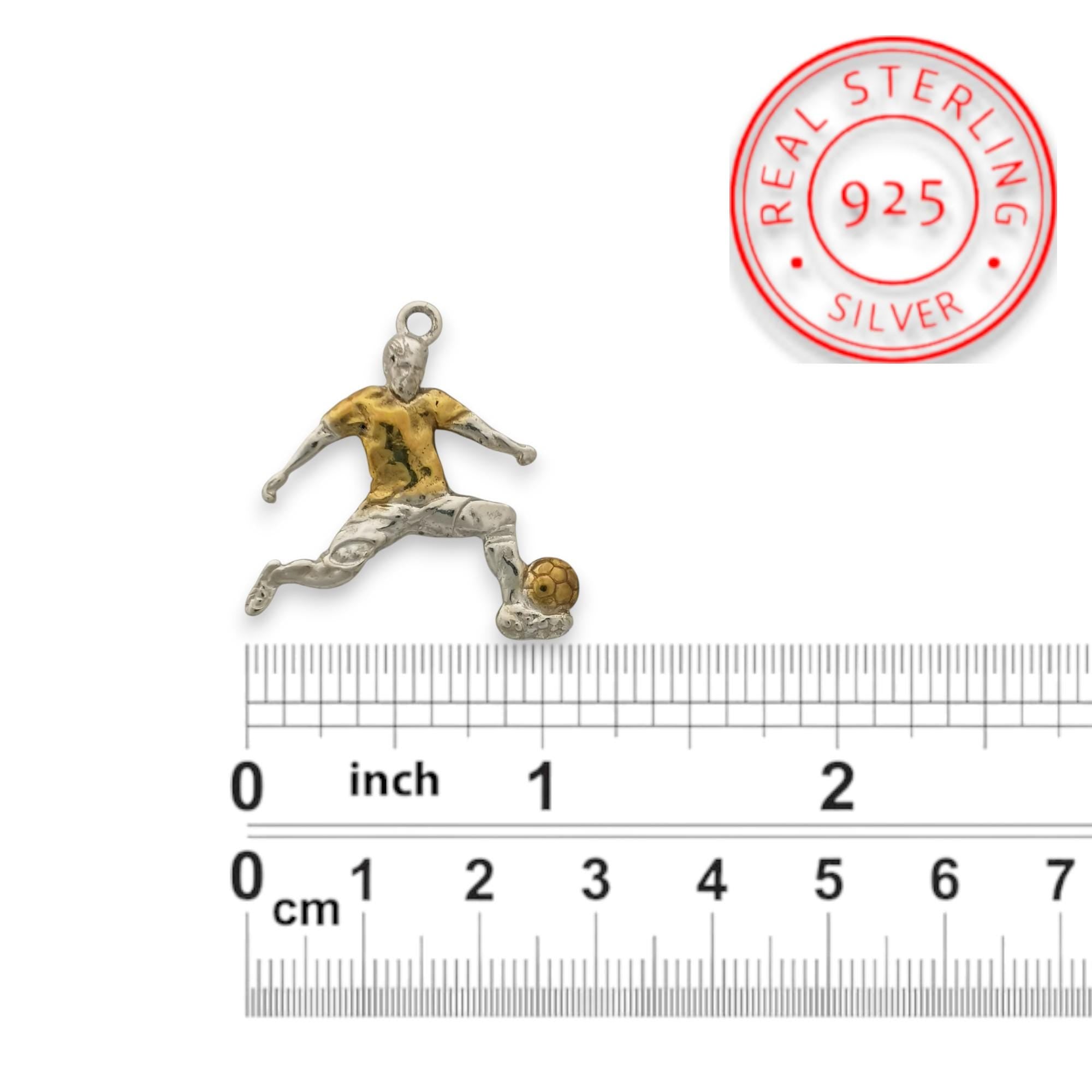 Football (Soccer) Jewelry Pendant for Men – 925 Silver with Partial Gold Plating – Handcrafted Sport Charm for Players – Necklace