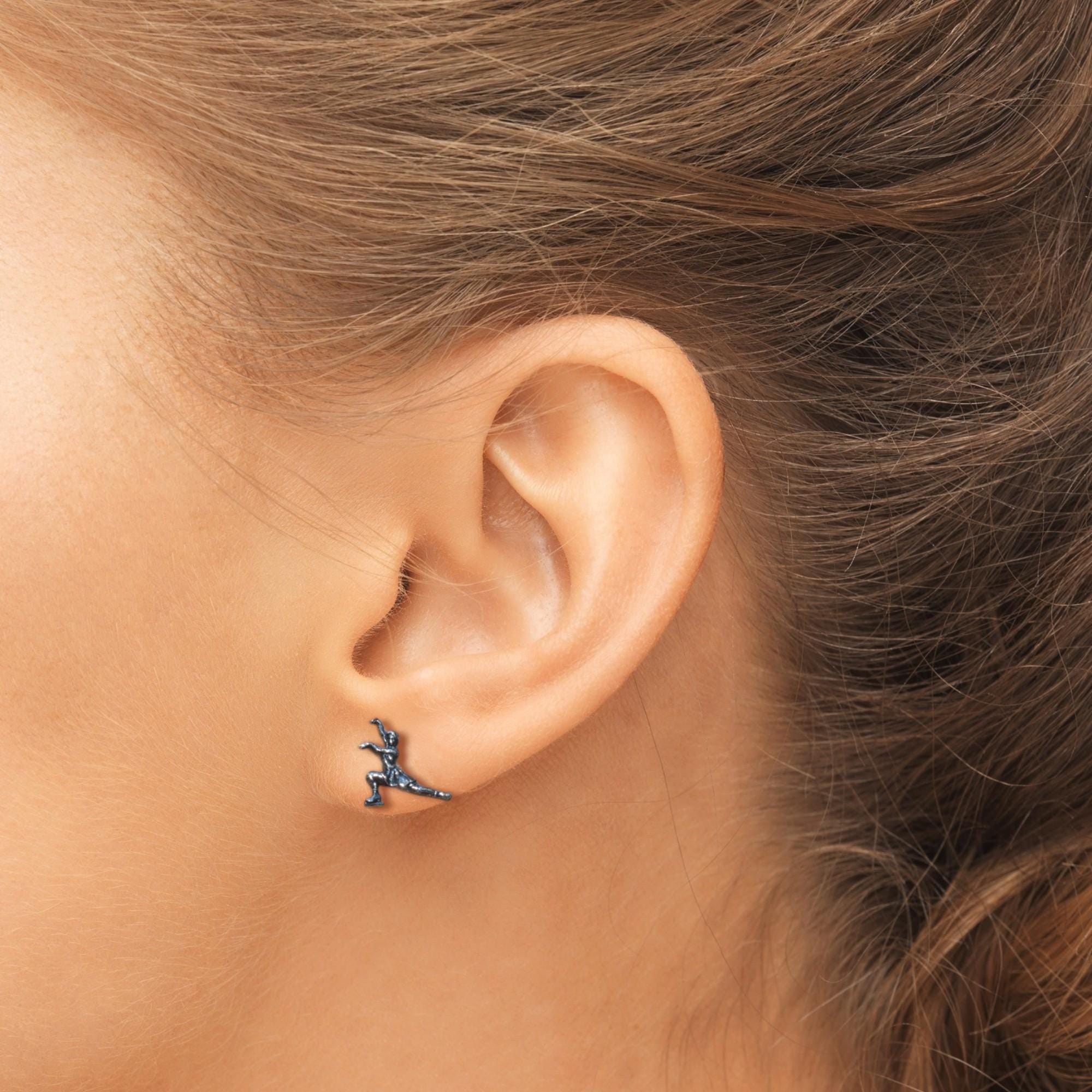 Figure Skating Stud Earrings. Vintage Style Patinated 925 Silver Jewelry for Women, Gift for Skater, Coach or Athlete, Small Sports Earrings